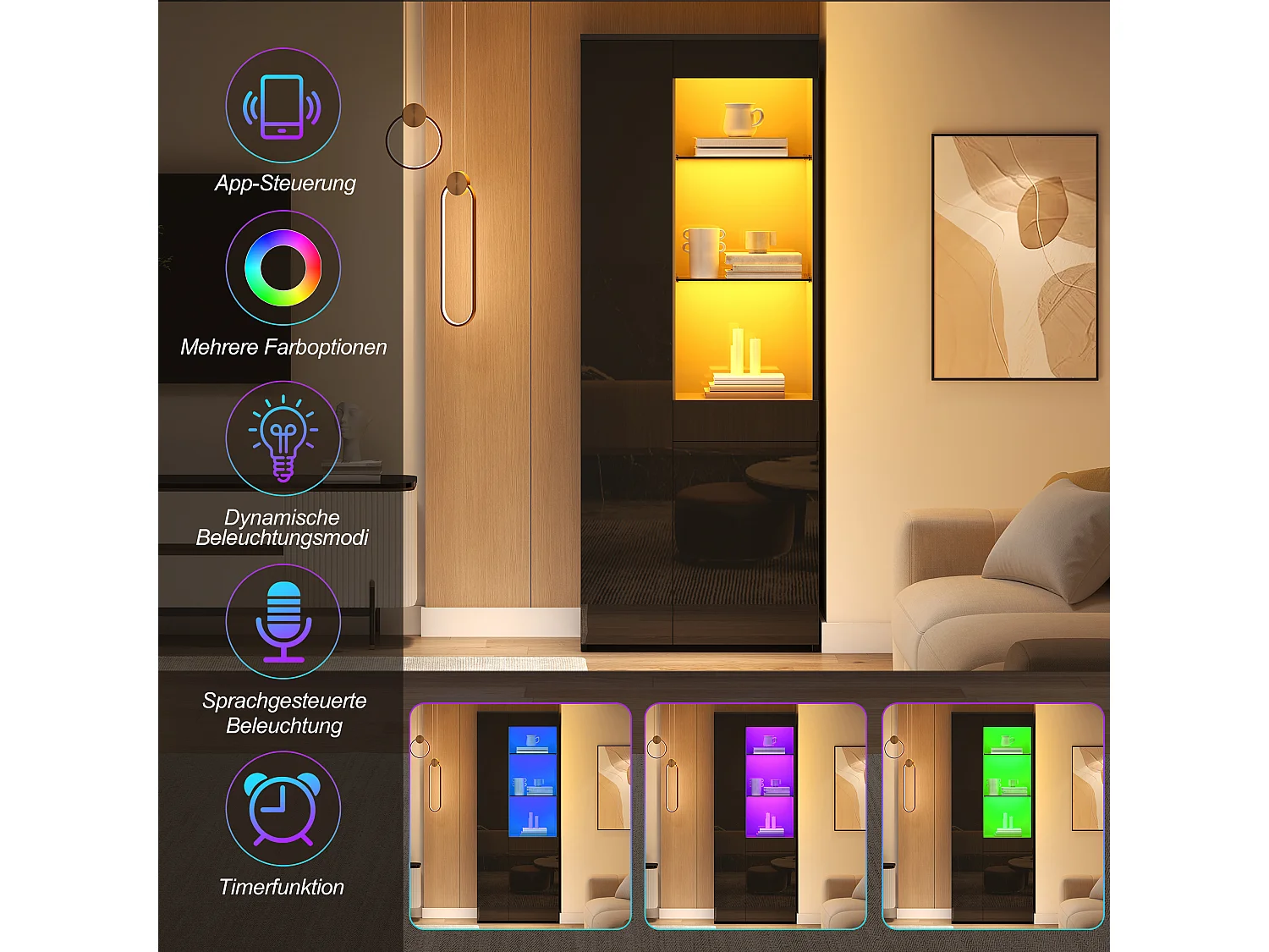 Vitrine haute brillance 70 x 35 x 180 cm - avec éclairage LED - 3 portes et 1 tiroir - Blanc