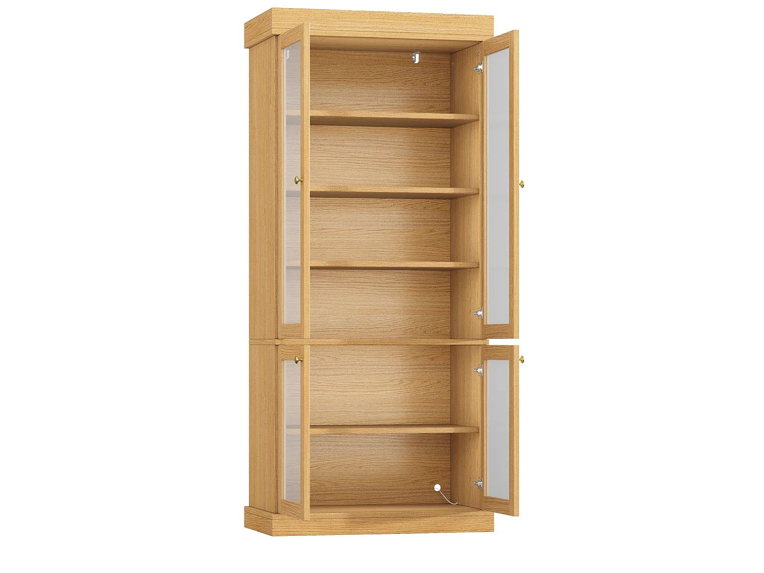 Vitrine haute 80x40x180 cm avec LED et 4 portes verre - Couleur bois