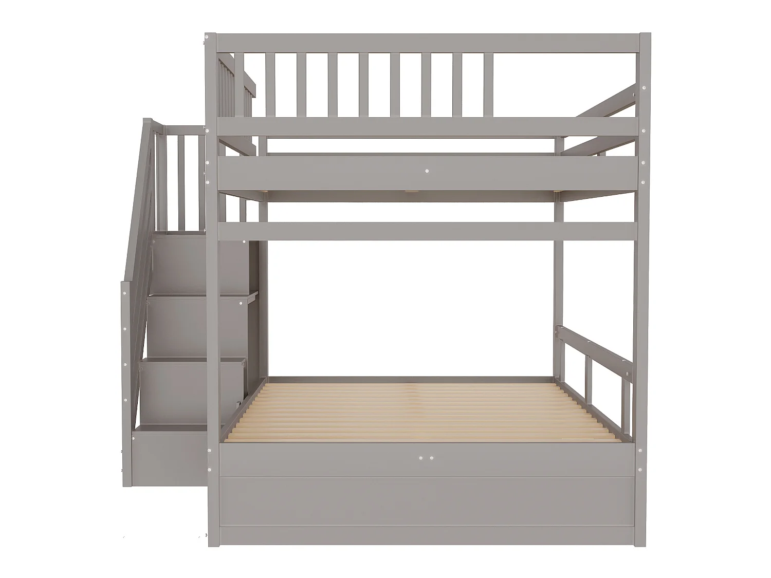 Lit superposé enfant 140x200 cm avec rangement et tiroir - Gris