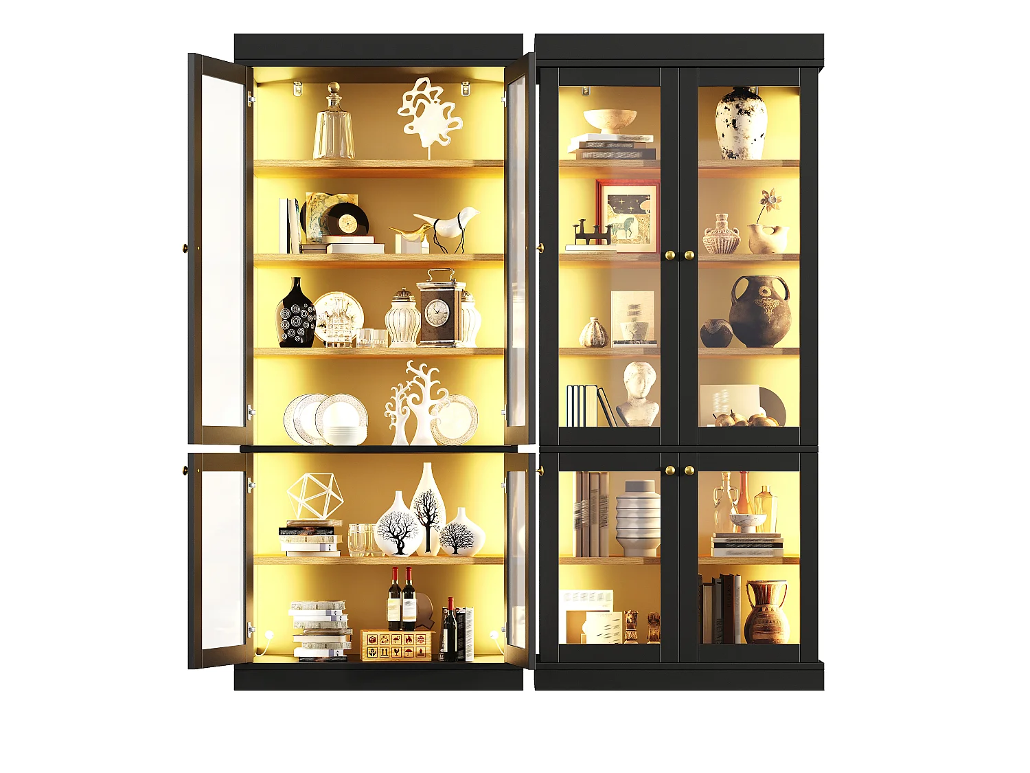 Zestaw 2 Kolumn Magazynowych 180cm - Witryny z Oświetleniem LED RGB, Regulowane Półki, Zabezpieczenie Przed Przechyleniem, Wzór Przemysłowy - Czarny