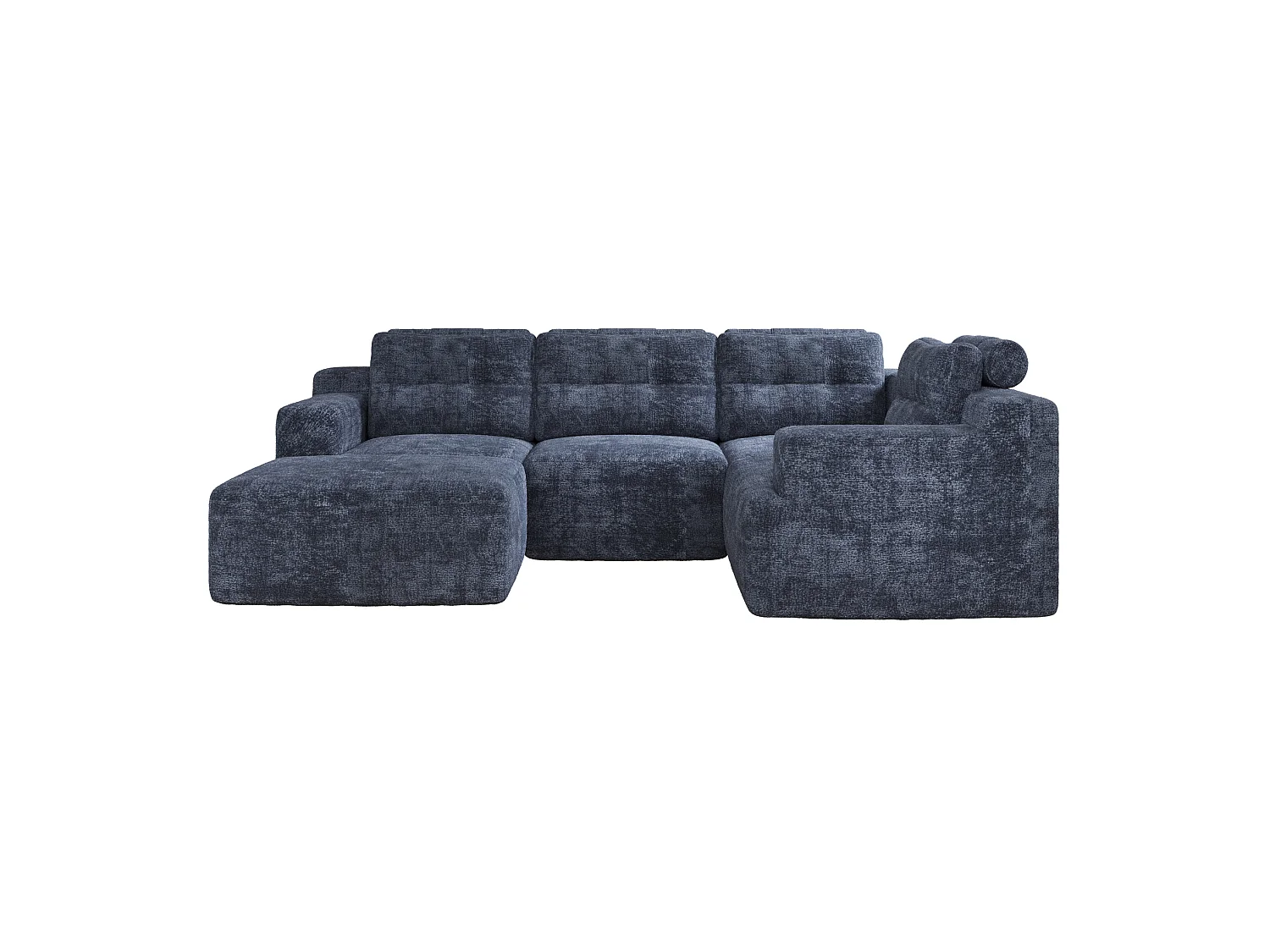 Modulaire 5-zits hoekbank in chenille met poef, geen montage nodig - Blauw