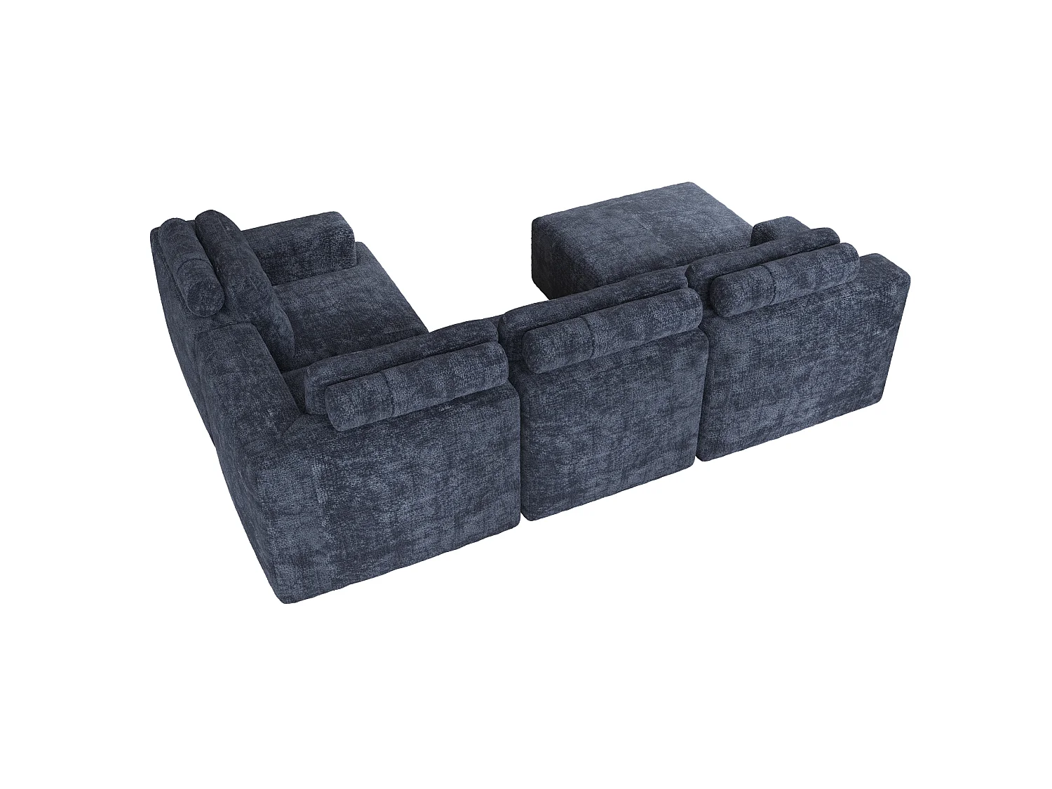 Modulaire 5-zits hoekbank in chenille met poef, geen montage nodig - Blauw