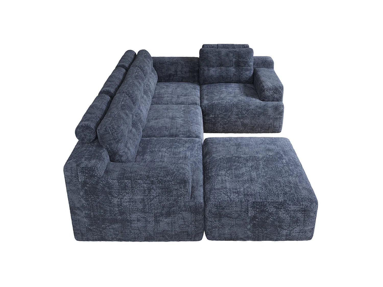 Modulaire 5-zits hoekbank in chenille met poef, geen montage nodig - Blauw