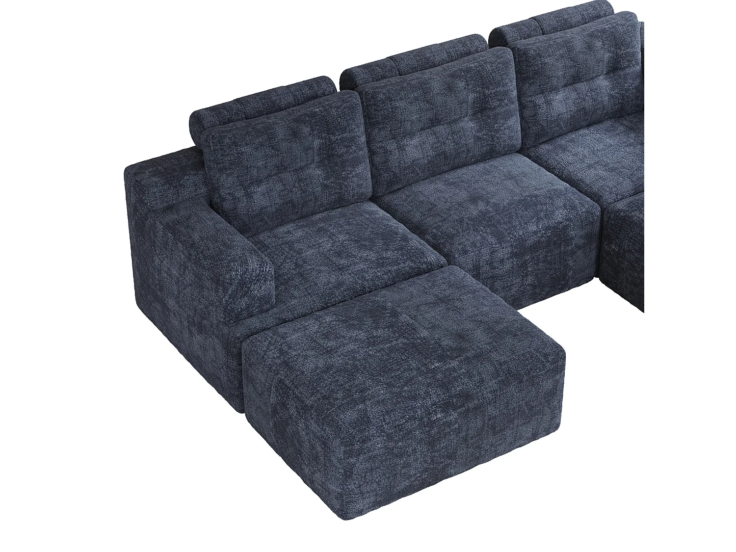 Modulaire 5-zits hoekbank in chenille met poef, geen montage nodig - Blauw