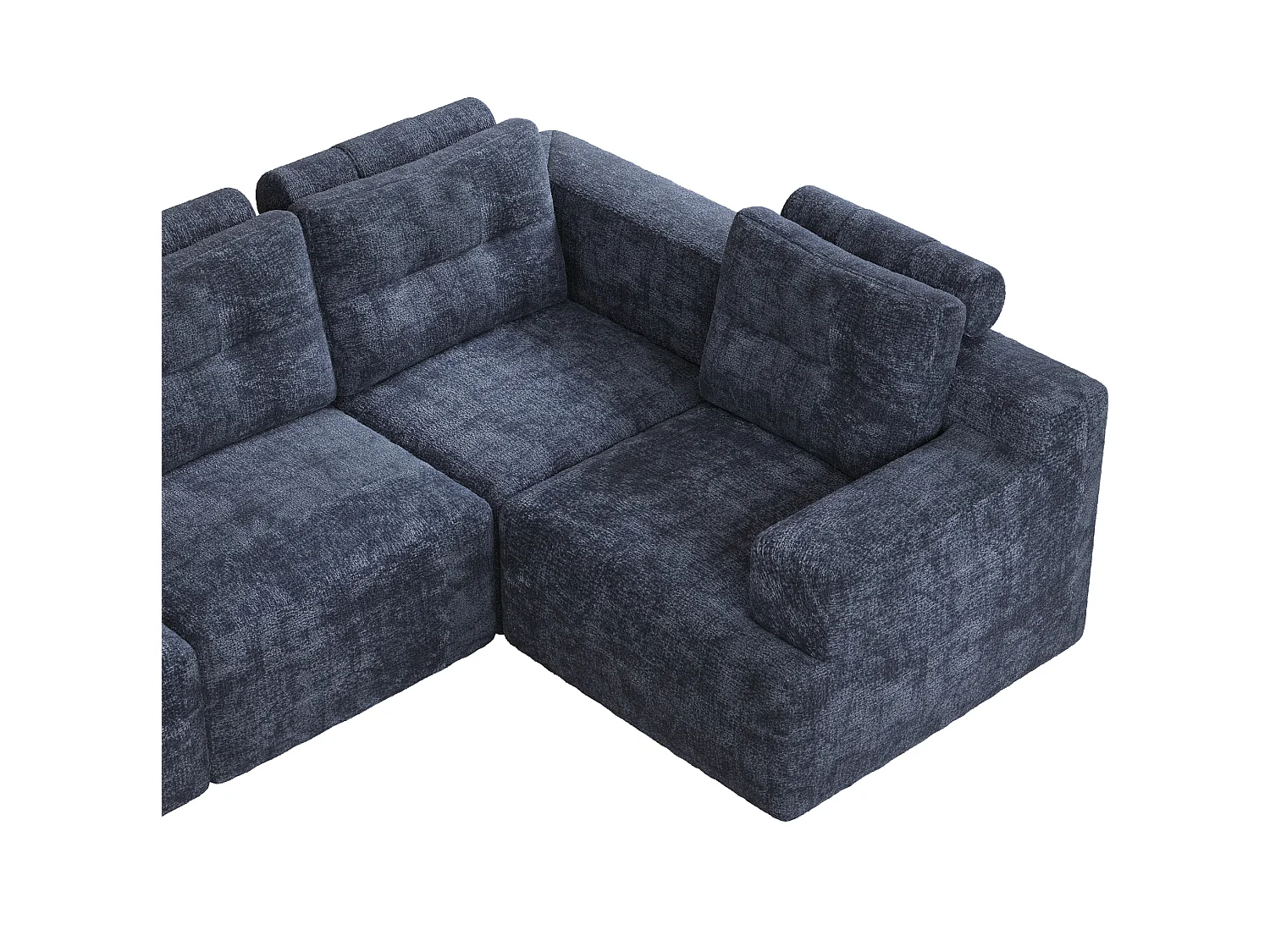 Modulaire 5-zits hoekbank in chenille met poef, geen montage nodig - Blauw