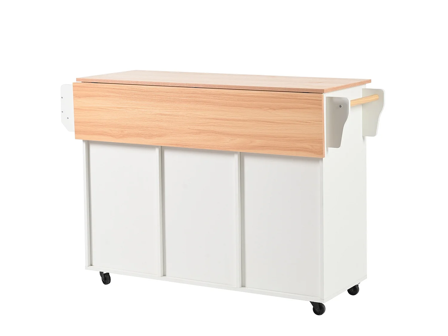 Îlot de cuisine 139 x 46(71) cm sur roulettes avec 2 portes et 3 tiroirs - Blanc