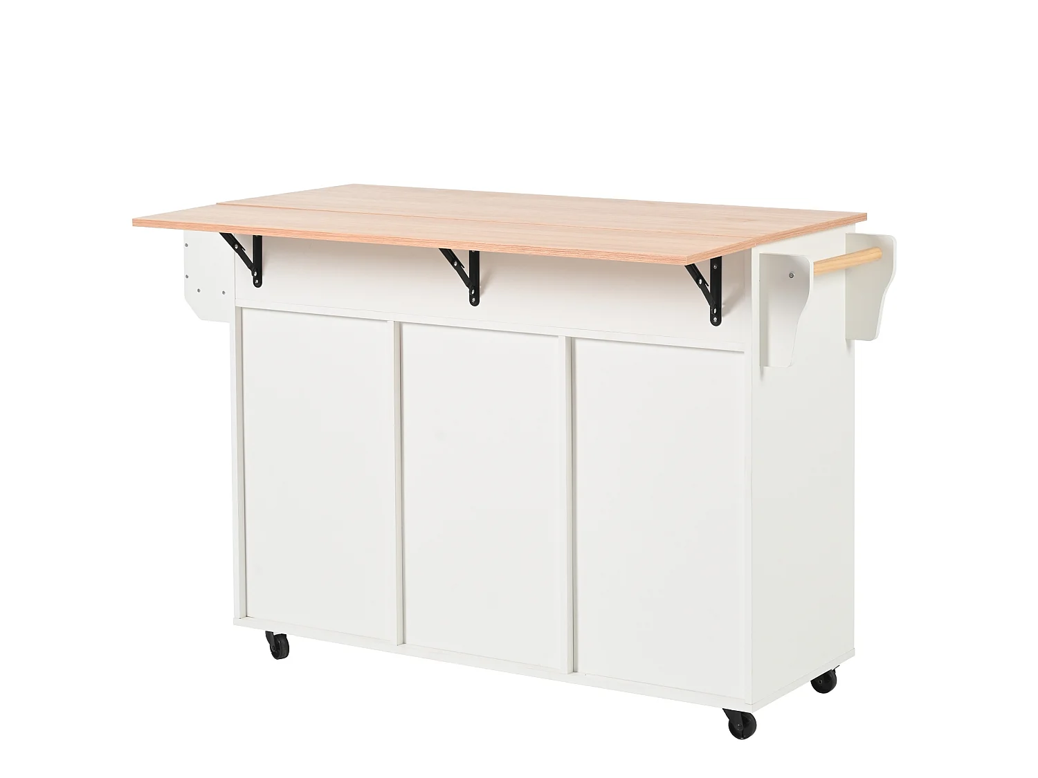 Îlot de cuisine 139 x 46(71) cm sur roulettes avec 2 portes et 3 tiroirs - Blanc