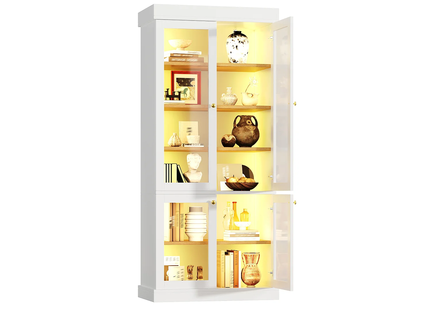 Vitrine haute 80x40x180 cm avec LED et 4 portes verre - Blanc