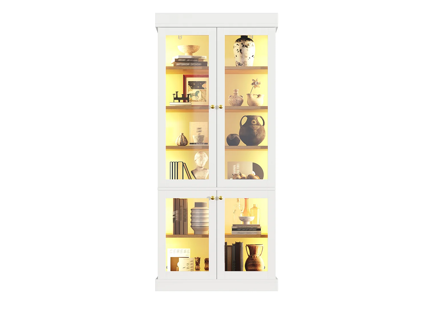Vitrine haute 80x40x180 cm avec LED et 4 portes verre - Blanc
