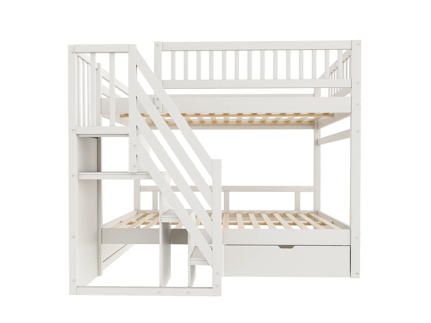 Lit superposé enfant 140x200 cm avec rangement et tiroir - Blanc