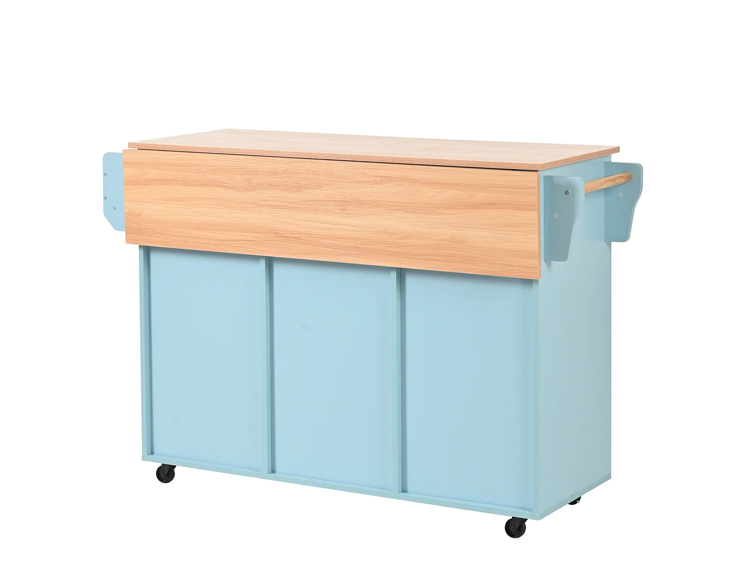 Îlot de cuisine 139 x 46(71) cm sur roulettes avec 2 portes et 3 tiroirs - Bleu