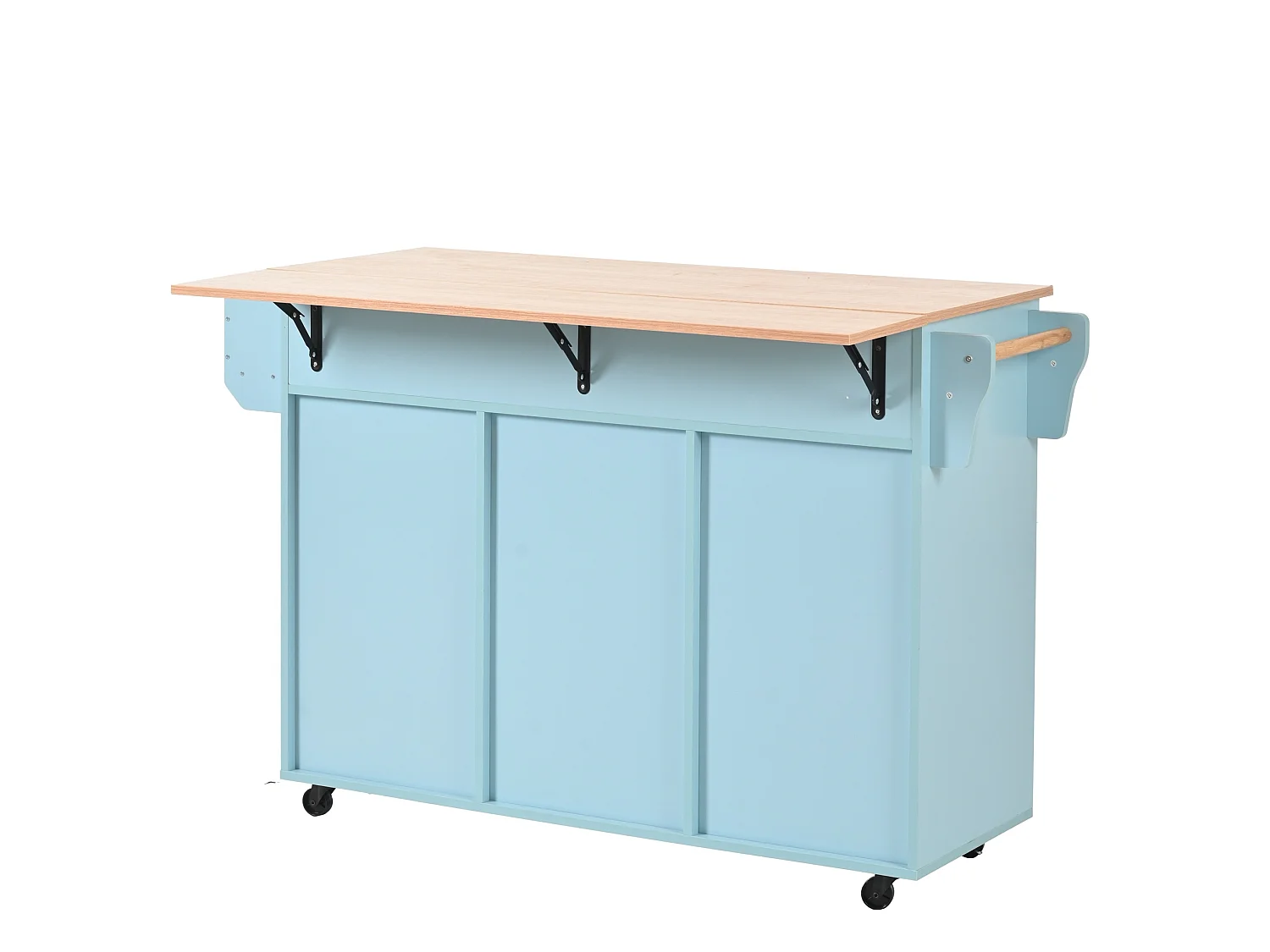 Îlot de cuisine 139 x 46(71) cm sur roulettes avec 2 portes et 3 tiroirs - Bleu