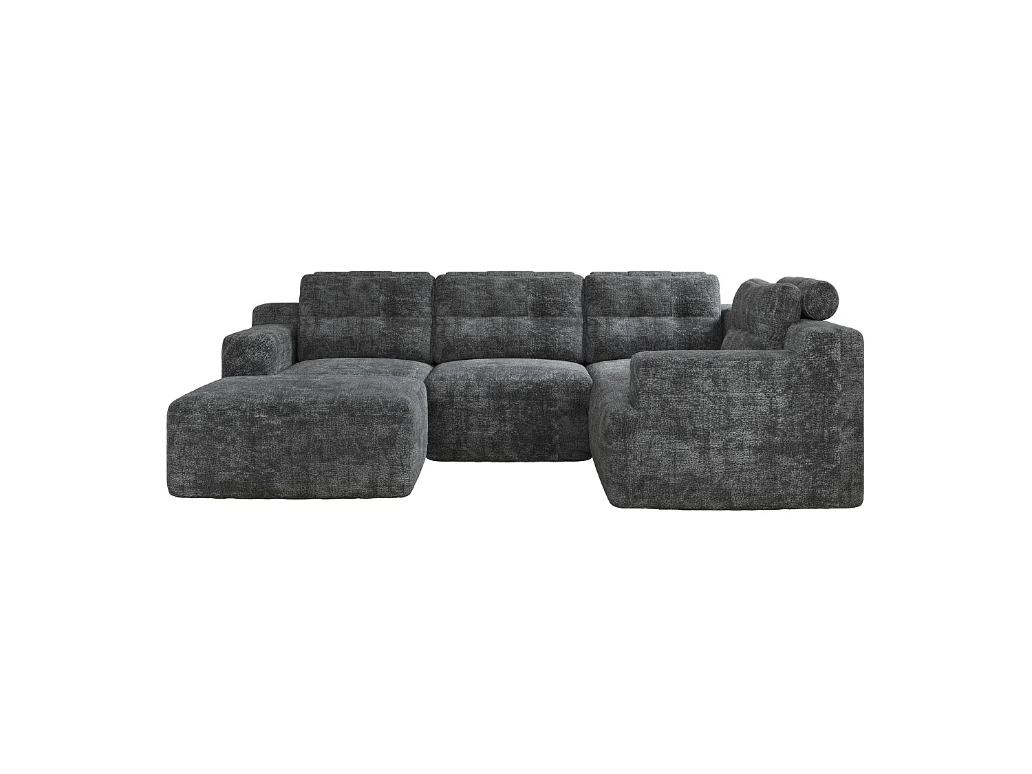 Modulaire 5-zits hoekbank in chenille met poef, geen montage nodig - Grijs