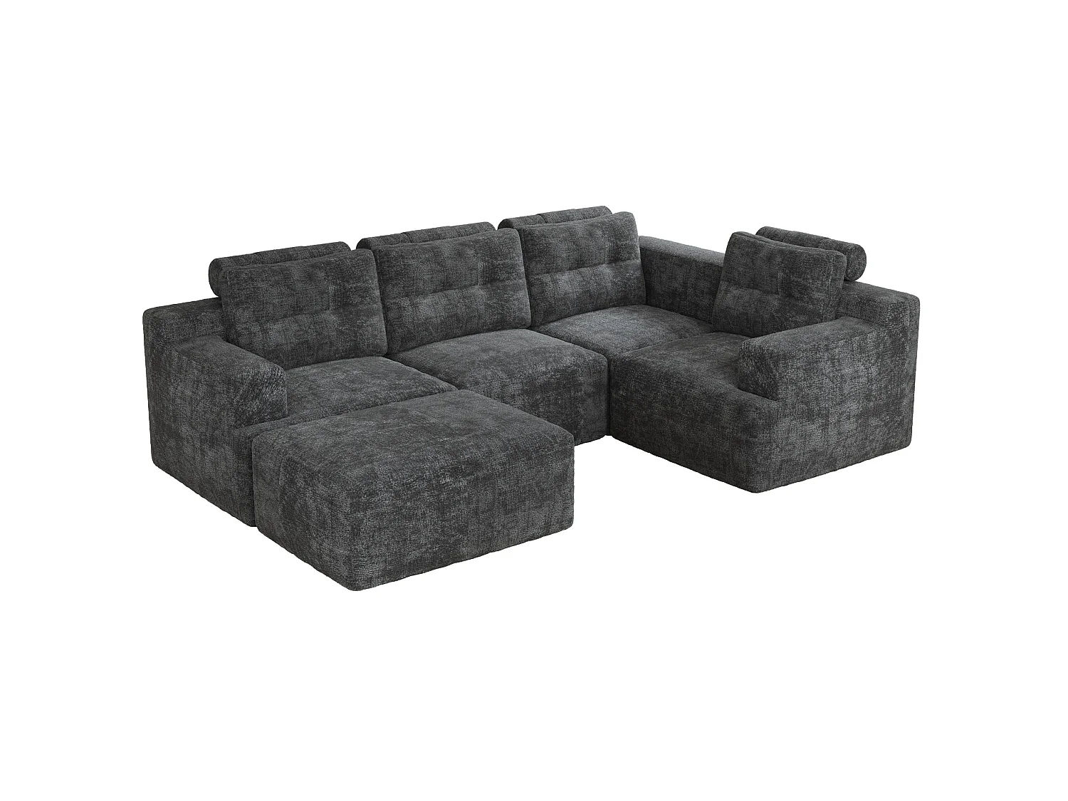 Modulaire 5-zits hoekbank in chenille met poef, geen montage nodig - Grijs