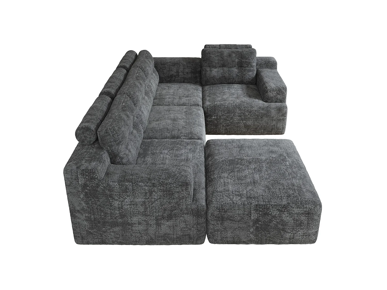 Modulaire 5-zits hoekbank in chenille met poef, geen montage nodig - Grijs