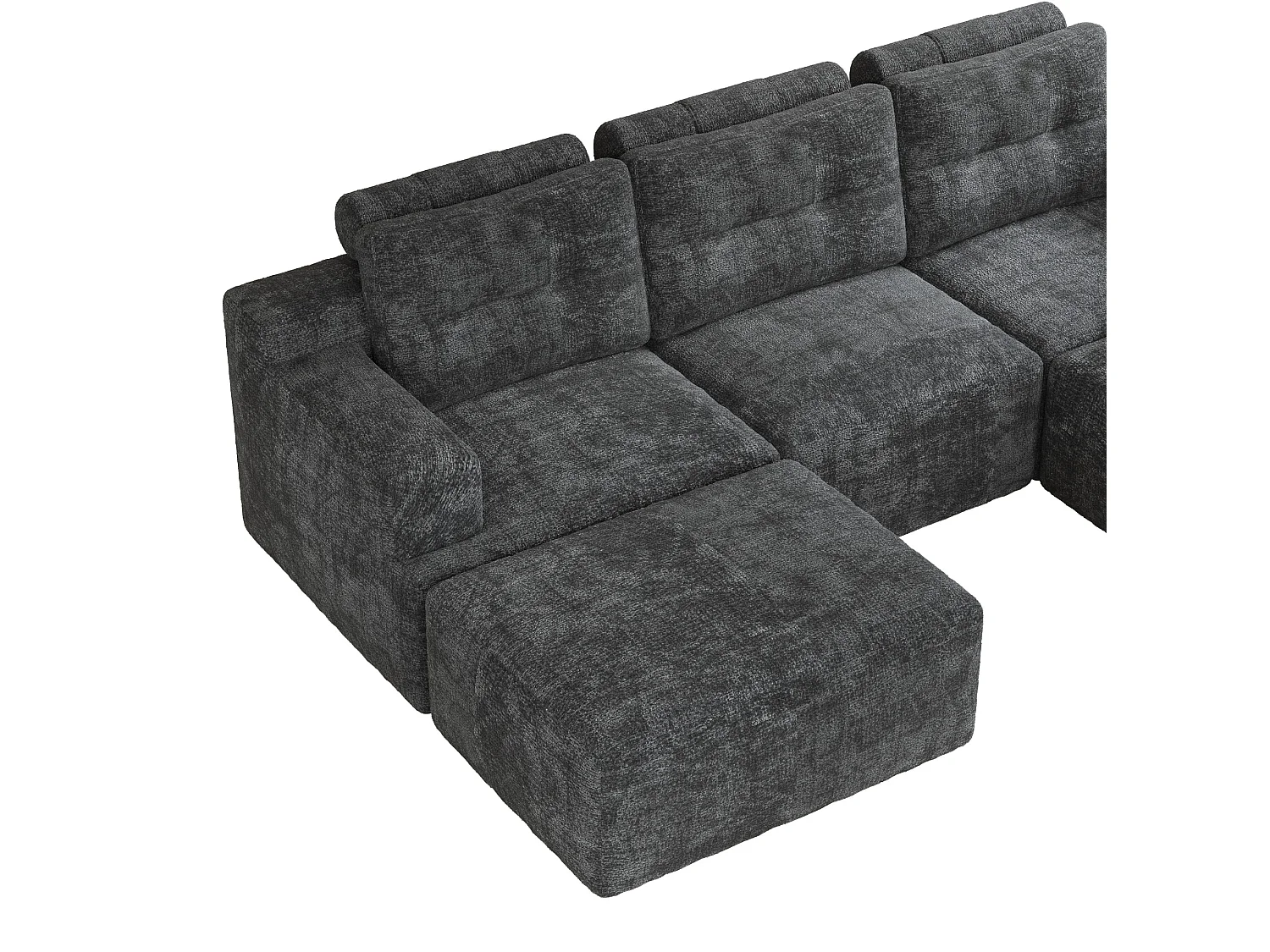 Modulaire 5-zits hoekbank in chenille met poef, geen montage nodig - Grijs