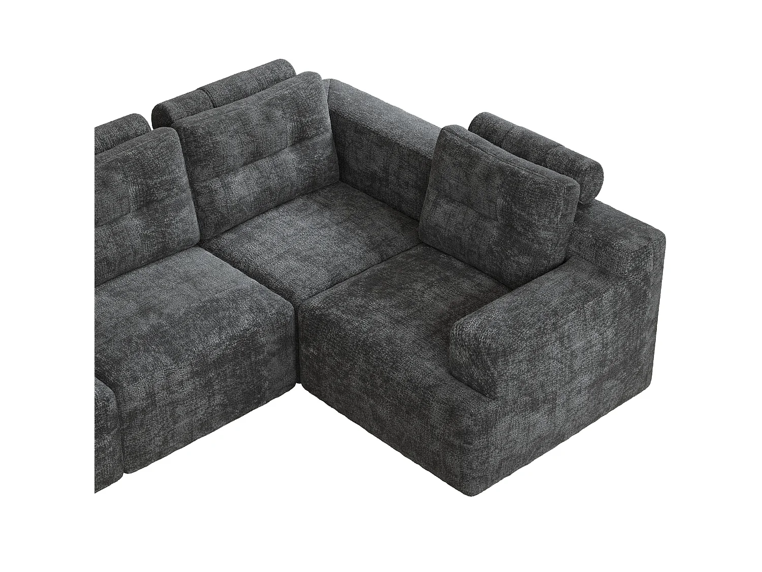 Modulaire 5-zits hoekbank in chenille met poef, geen montage nodig - Grijs