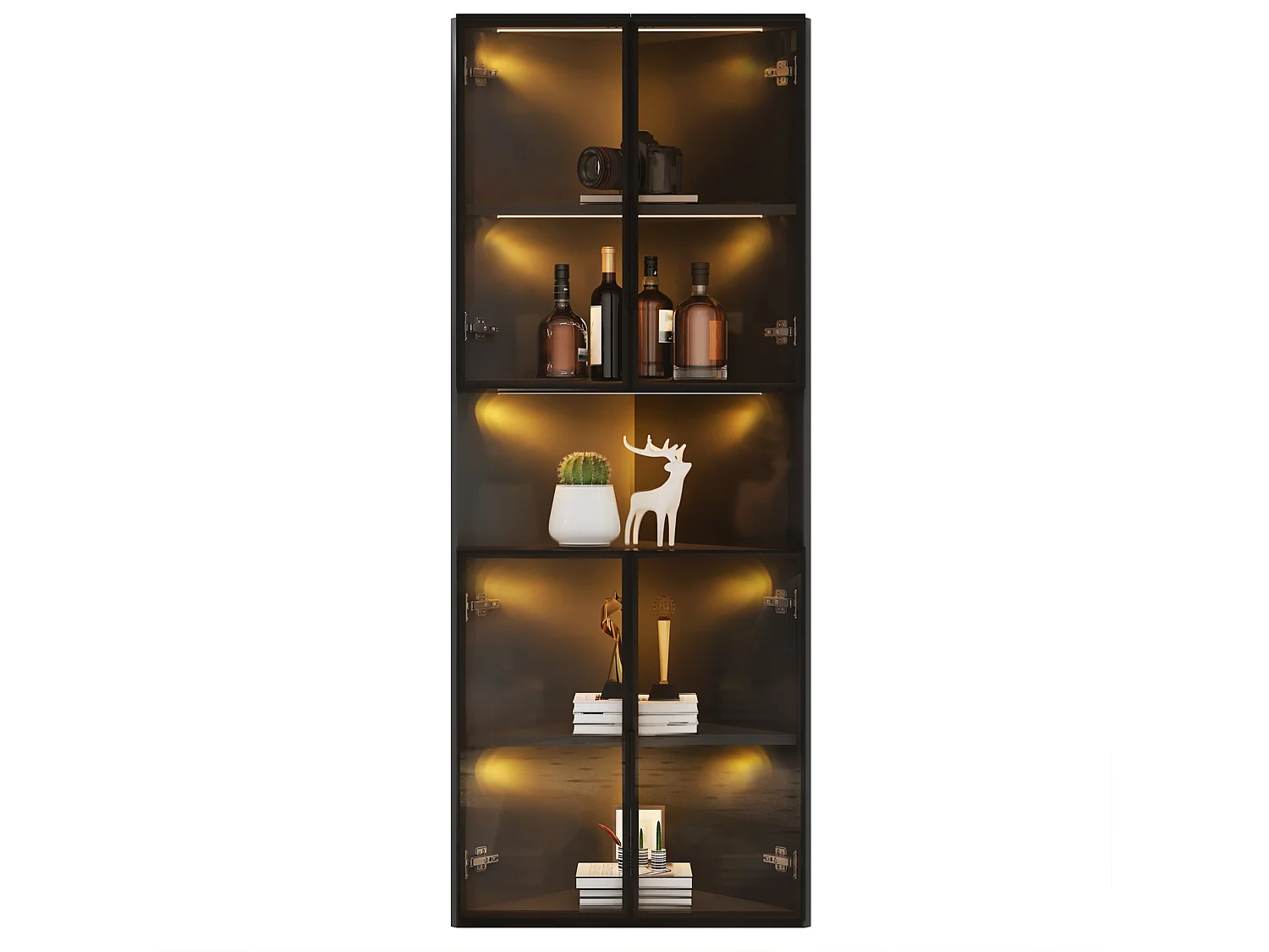 Vitrine d'angle triangulaire 62 x 32 x 160 cm avec LED et portes en verre - Noir