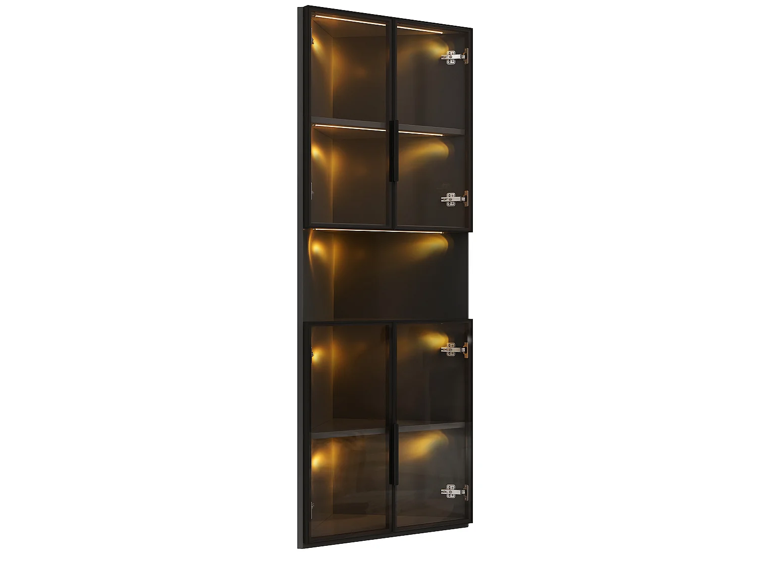 Vitrine d'angle triangulaire 62 x 32 x 160 cm avec LED et portes en verre - Noir