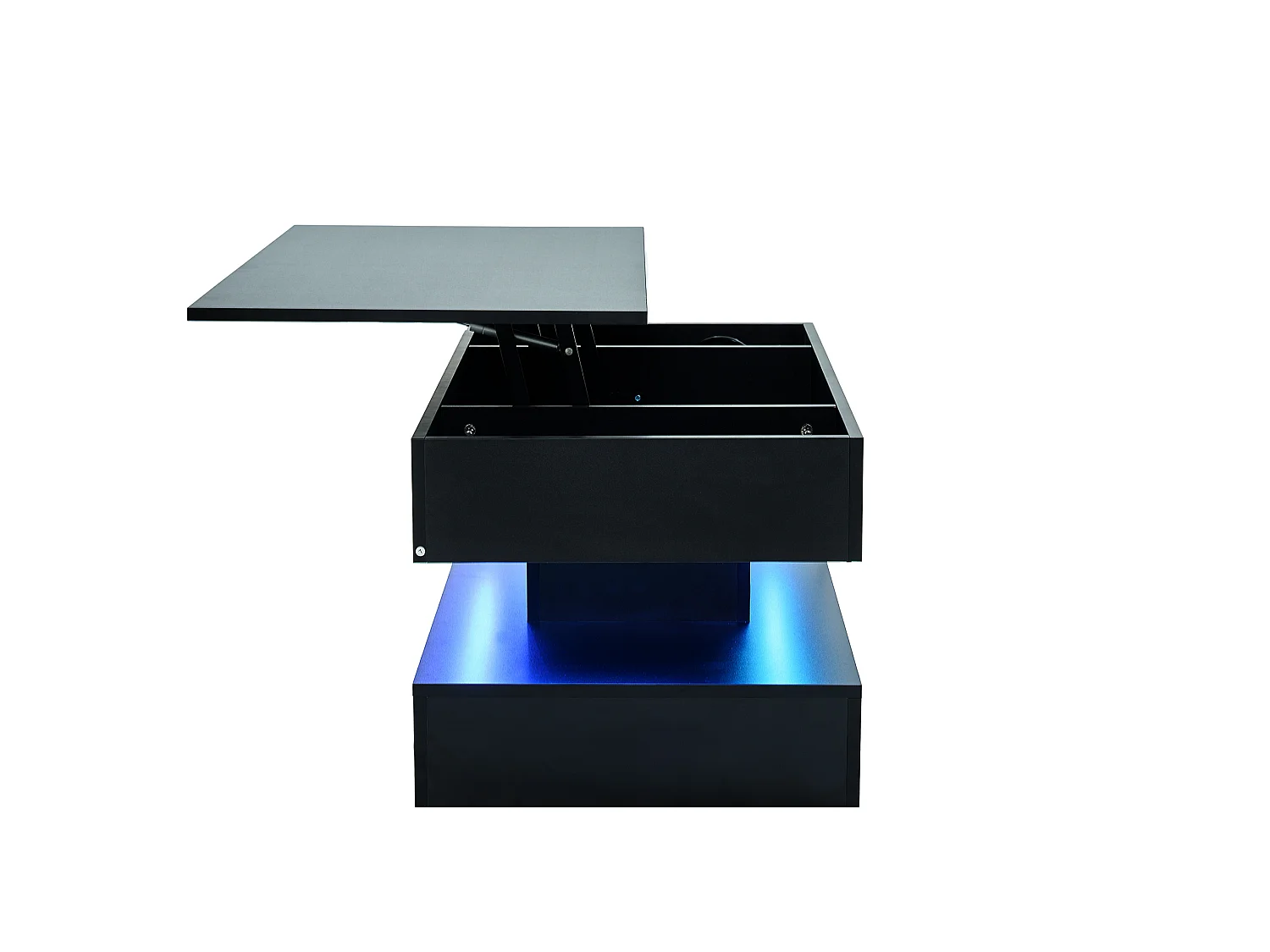 Table basse relevable avec prise, LED et rangement caché - Noir