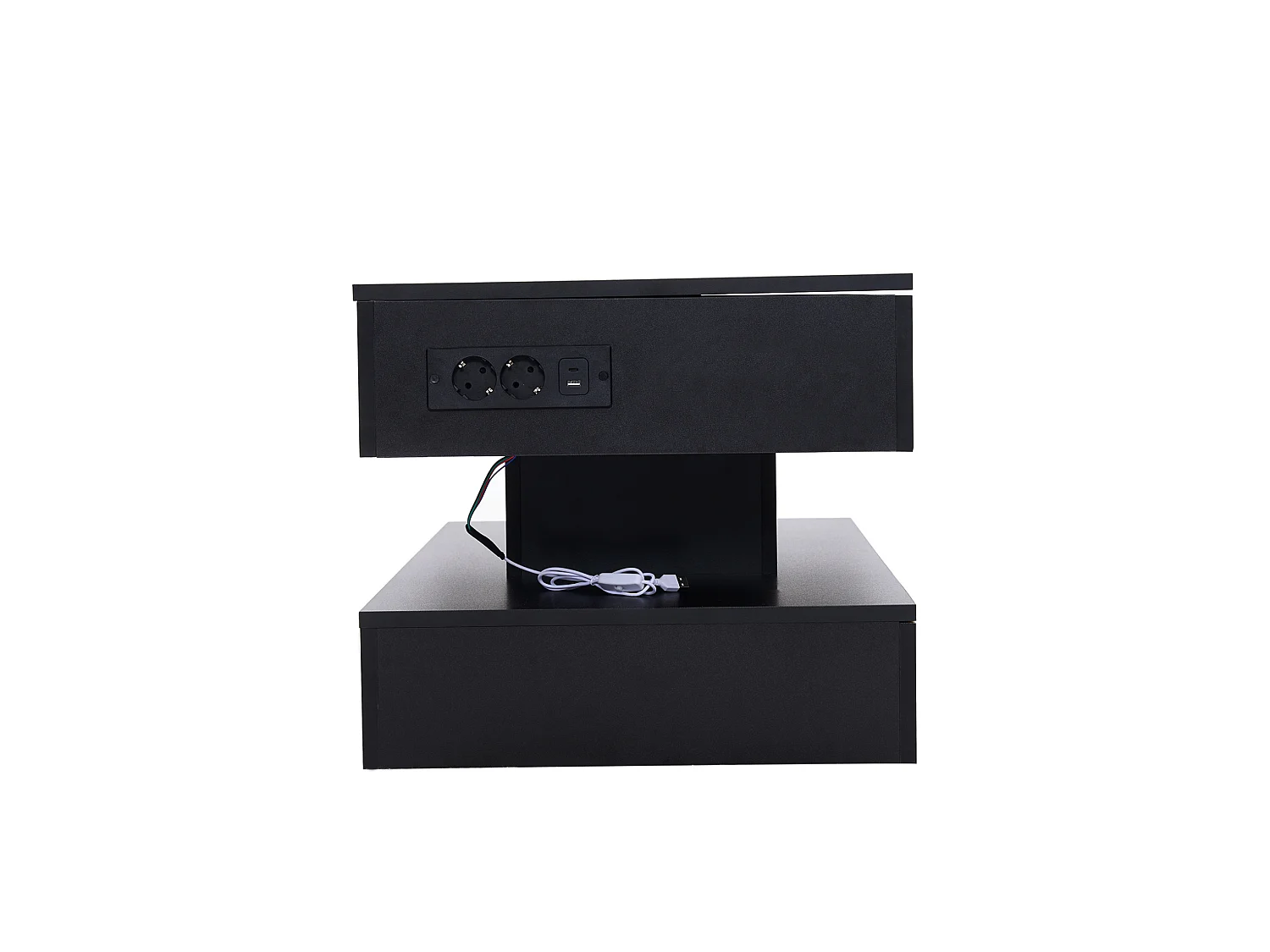 Table basse relevable avec prise, LED et rangement caché - Noir