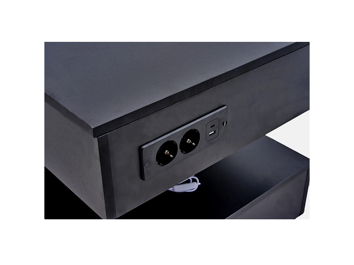 Table basse relevable avec prise, LED et rangement caché - Noir
