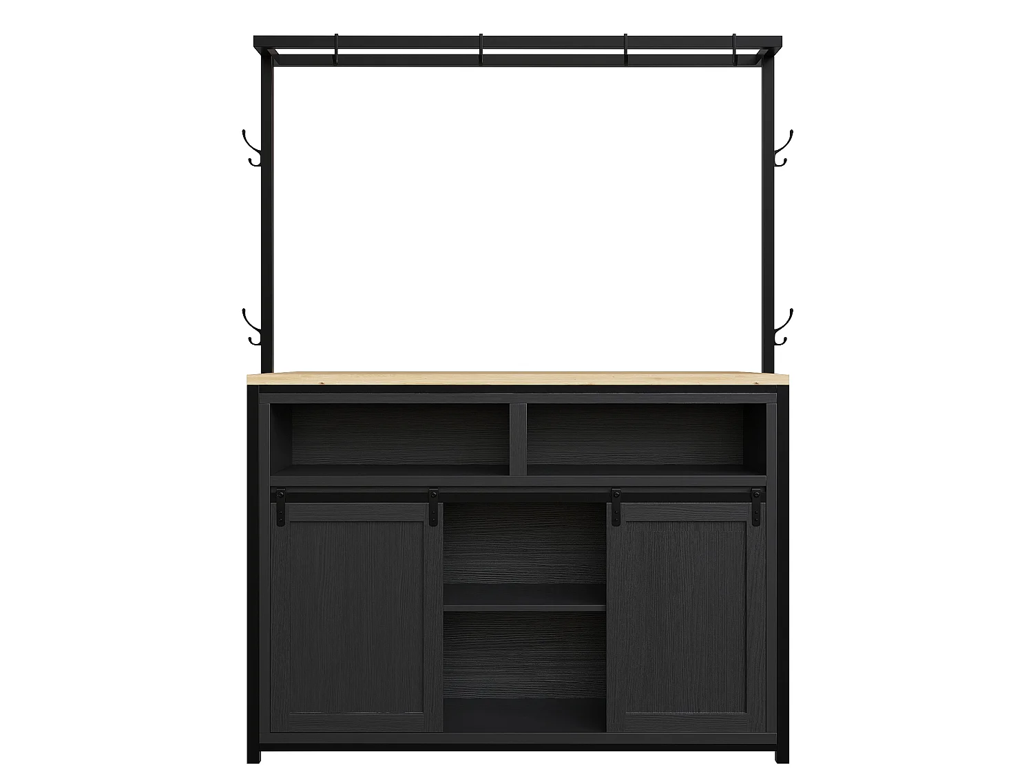 Îlot de cuisine 107x62x183 cm avec prises, étagères et portes coulissantes - Noir
