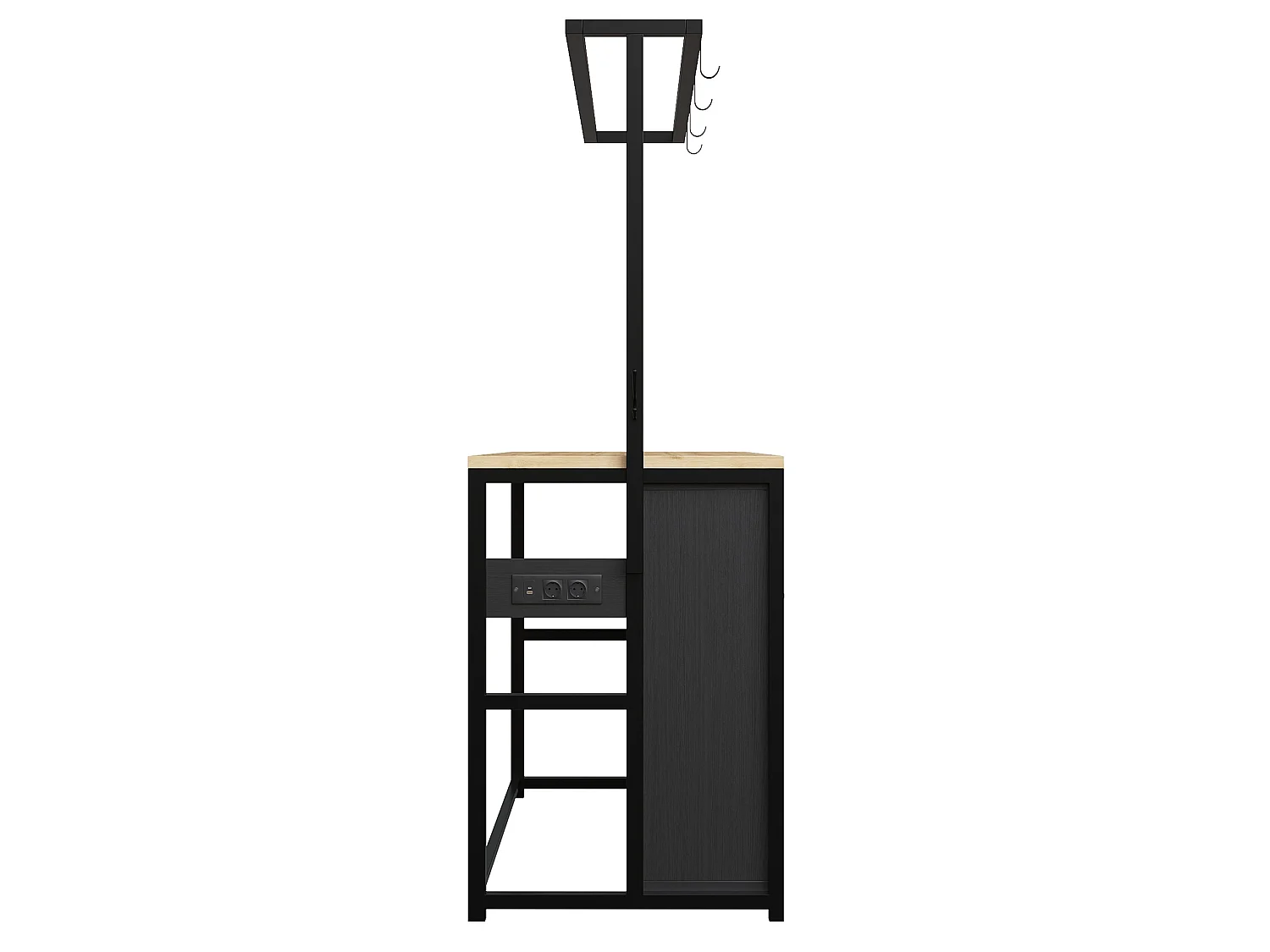 Îlot de cuisine 107x62x183 cm avec prises, étagères et portes coulissantes - Noir