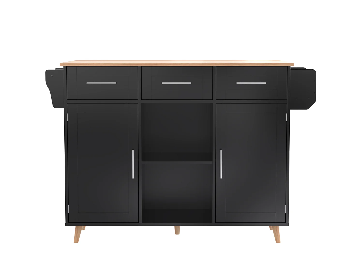 Îlot de cuisine 139 x 46(71) cm sur roulettes avec 2 portes et 3 tiroirs - Noir