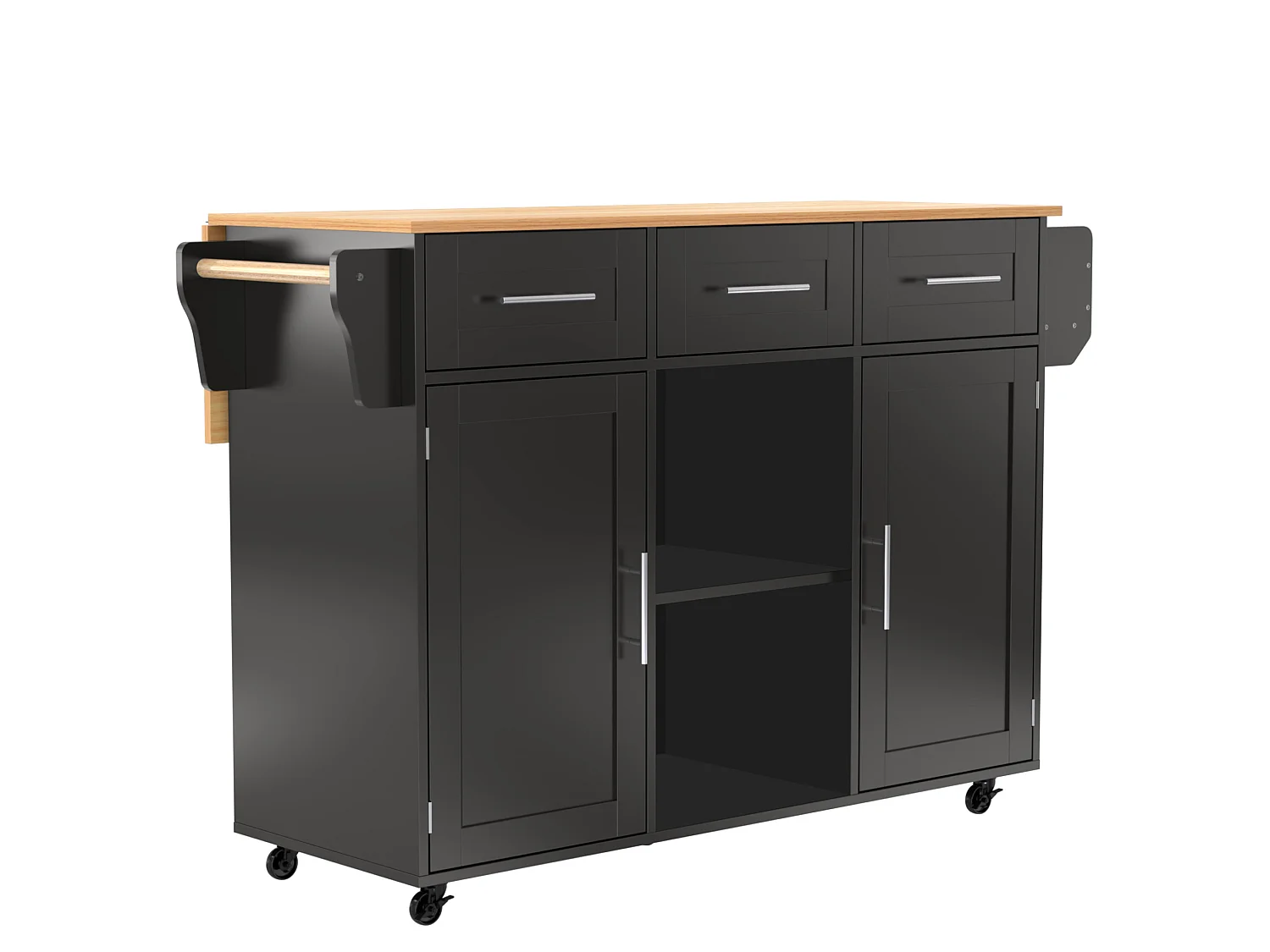 Îlot de cuisine 139 x 46(71) cm sur roulettes avec 2 portes et 3 tiroirs - Noir