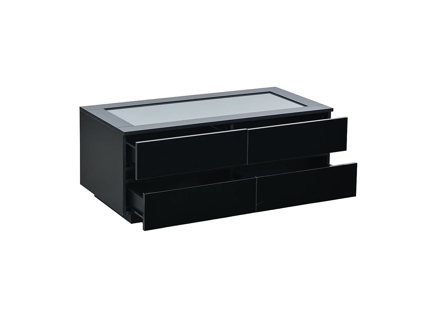 Mesa de centro com 4 gavetas, iluminação LED e tampo em vidro temperado - Preto