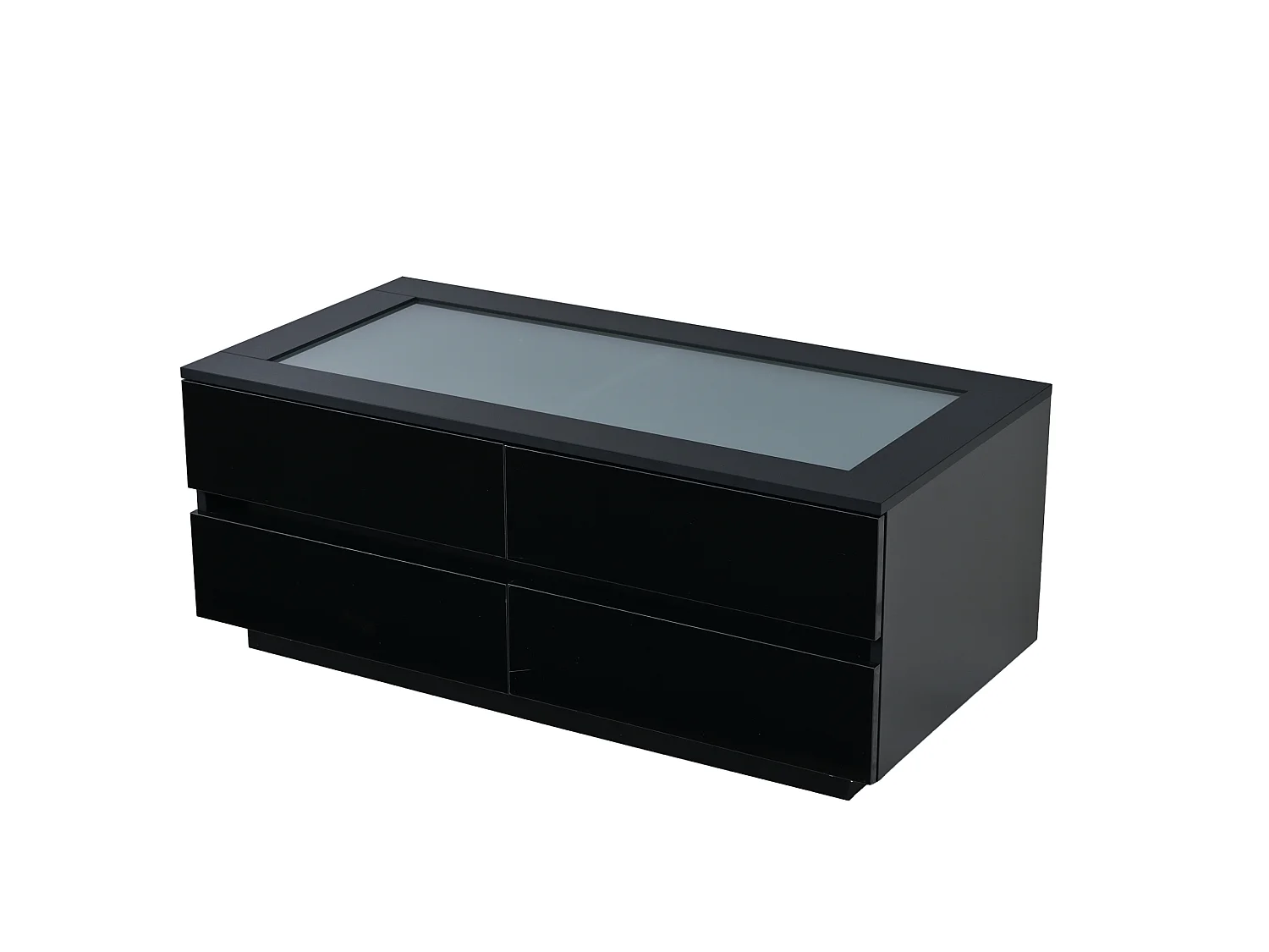 Mesa de centro com 4 gavetas, iluminação LED e tampo em vidro temperado - Preto