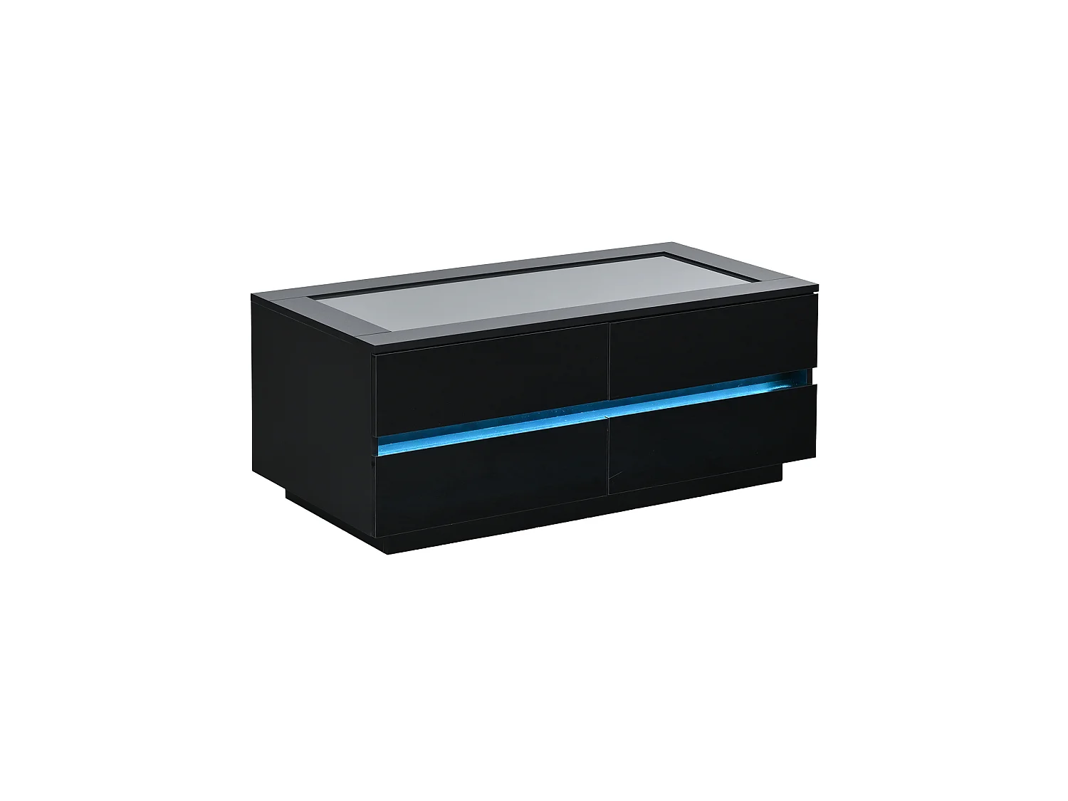Mesa de centro com 4 gavetas, iluminação LED e tampo em vidro temperado - Preto