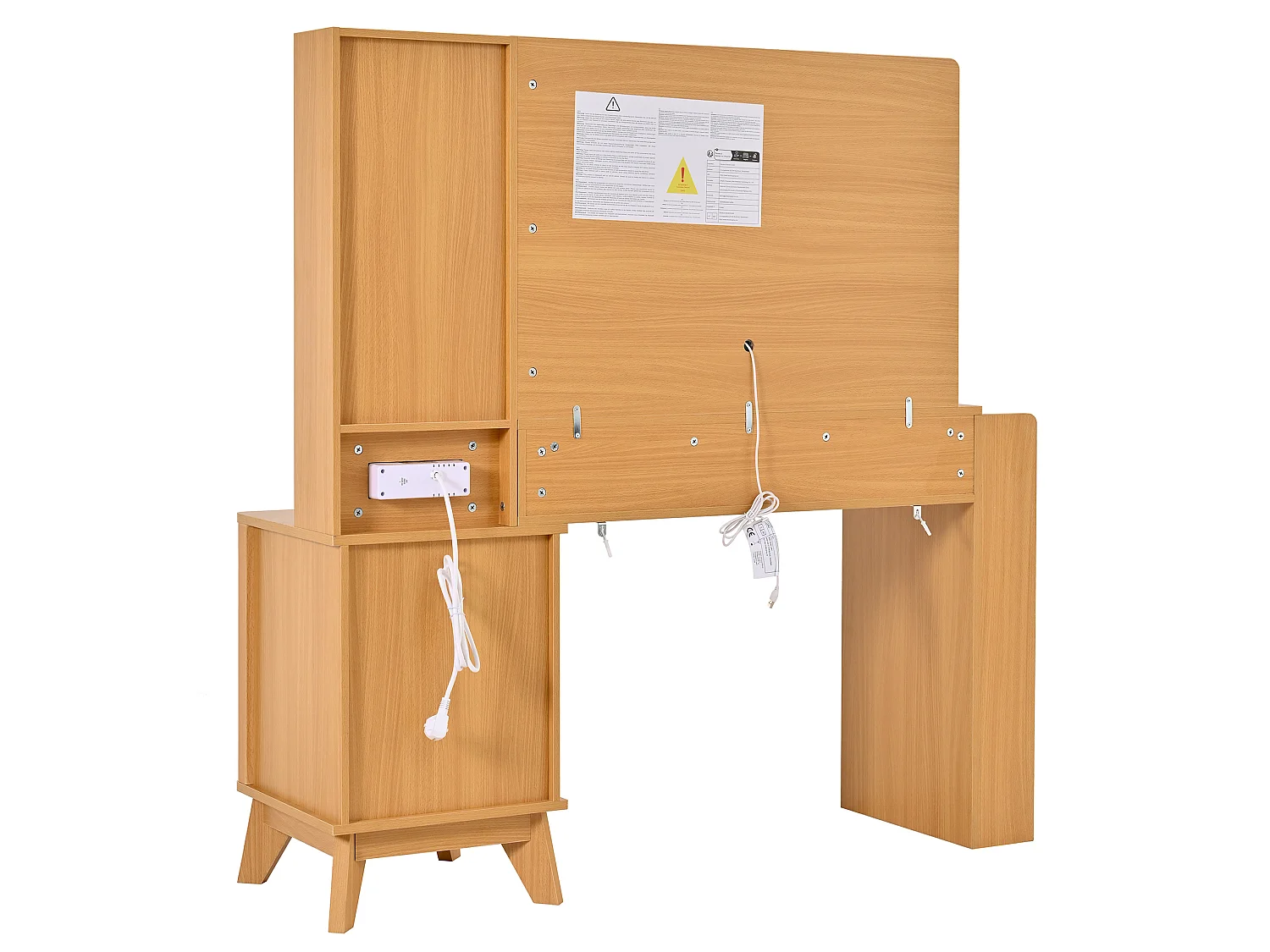 Coiffeuse avec miroir LED, ports USB/Type-C et 3 tiroirs - Couleur bois