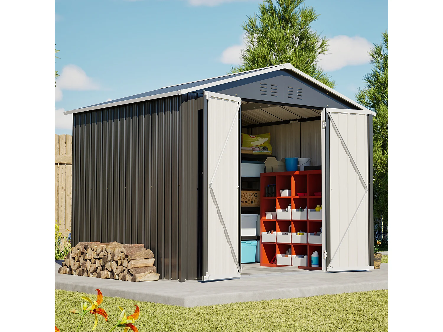 4,13 m² Metalen tuinschuur met schuifdeur en 4 ventilatieopeningen - Grijs
