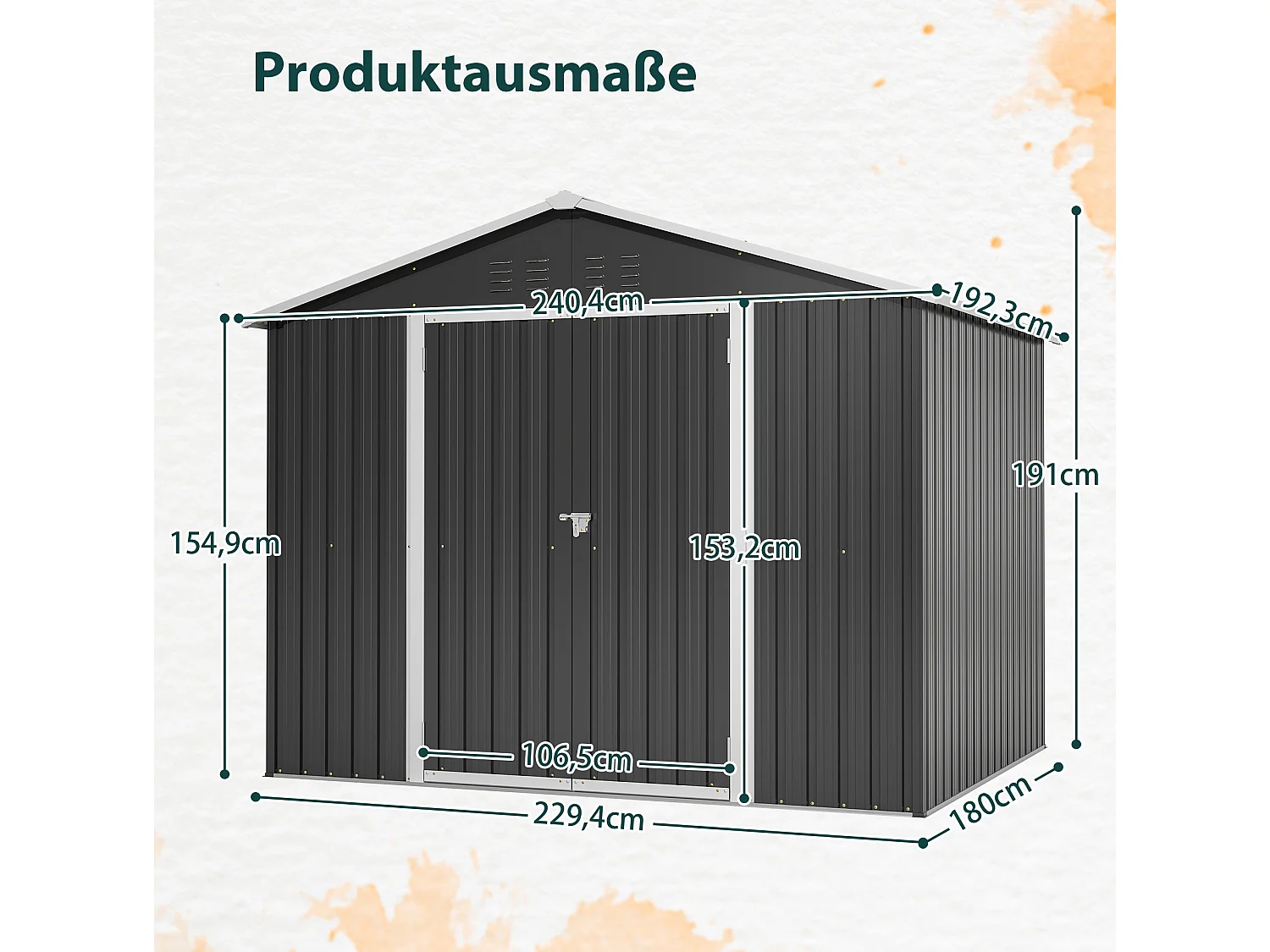 4,13 m² Metalen tuinschuur met schuifdeur en 4 ventilatieopeningen - Grijs