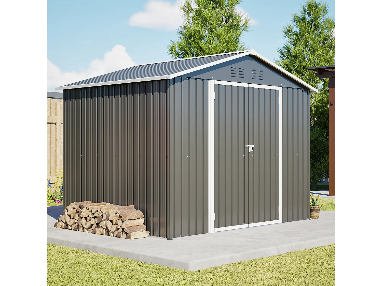 4,13 m² Metalen tuinschuur met schuifdeur en 4 ventilatieopeningen - Grijs