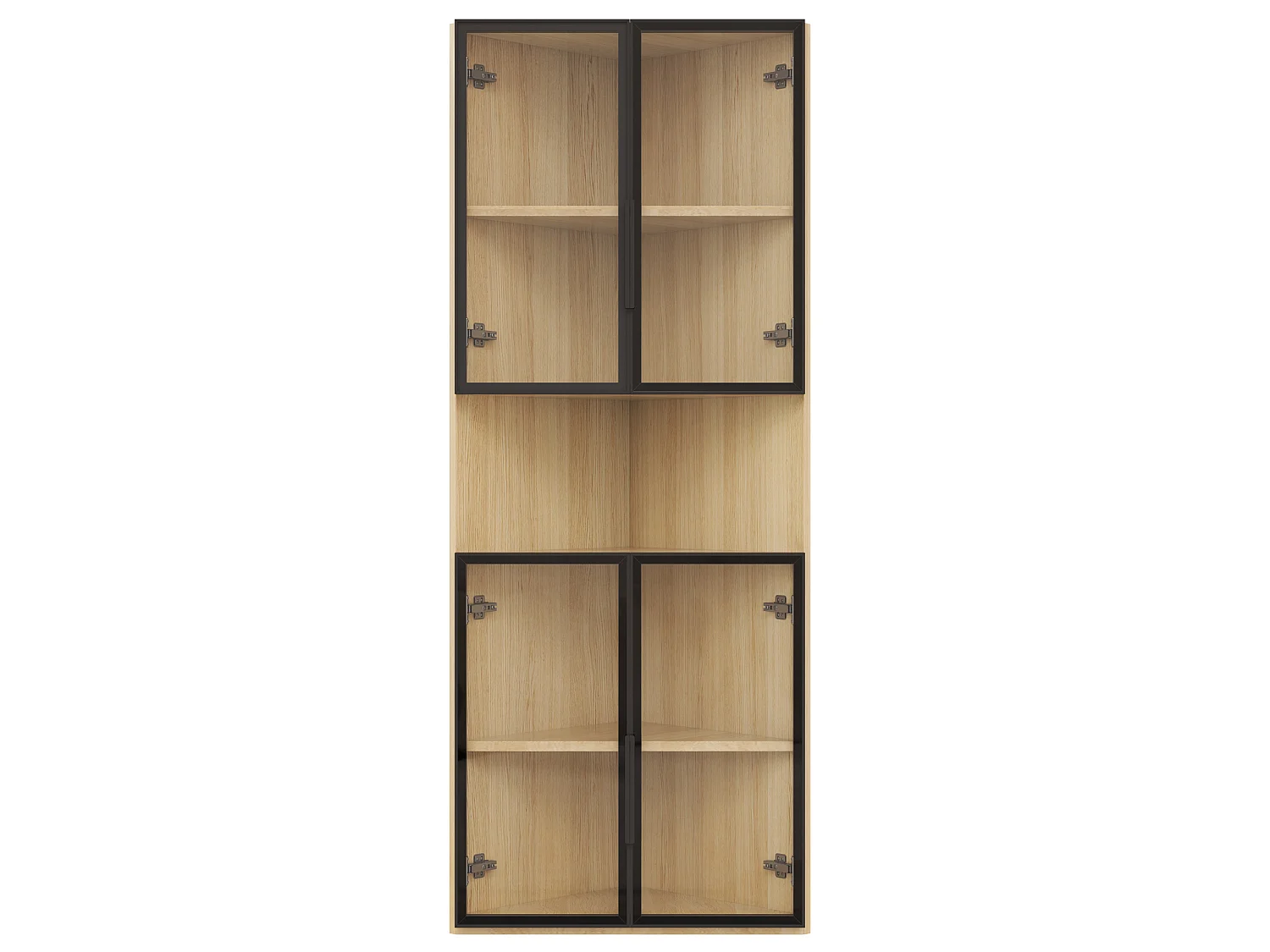 Vitrine d'angle triangulaire 62 x 32 x 160 cm avec LED et portes en verre - Couleur bois