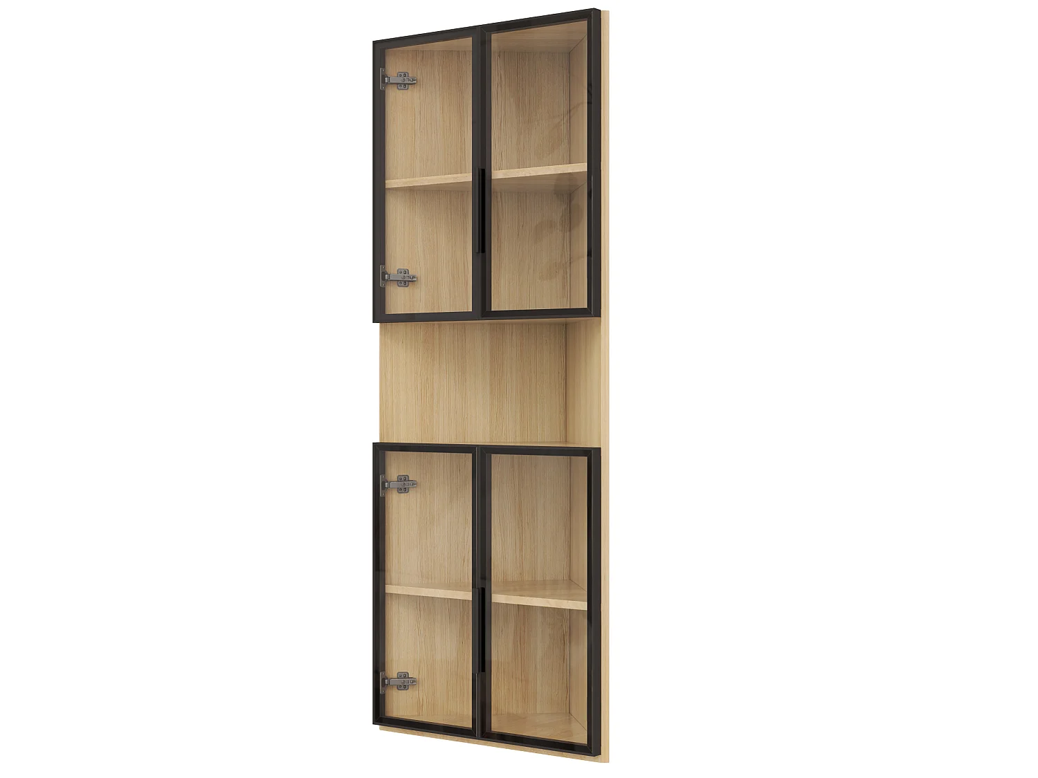 Vitrine d'angle triangulaire 62 x 32 x 160 cm avec LED et portes en verre - Couleur bois