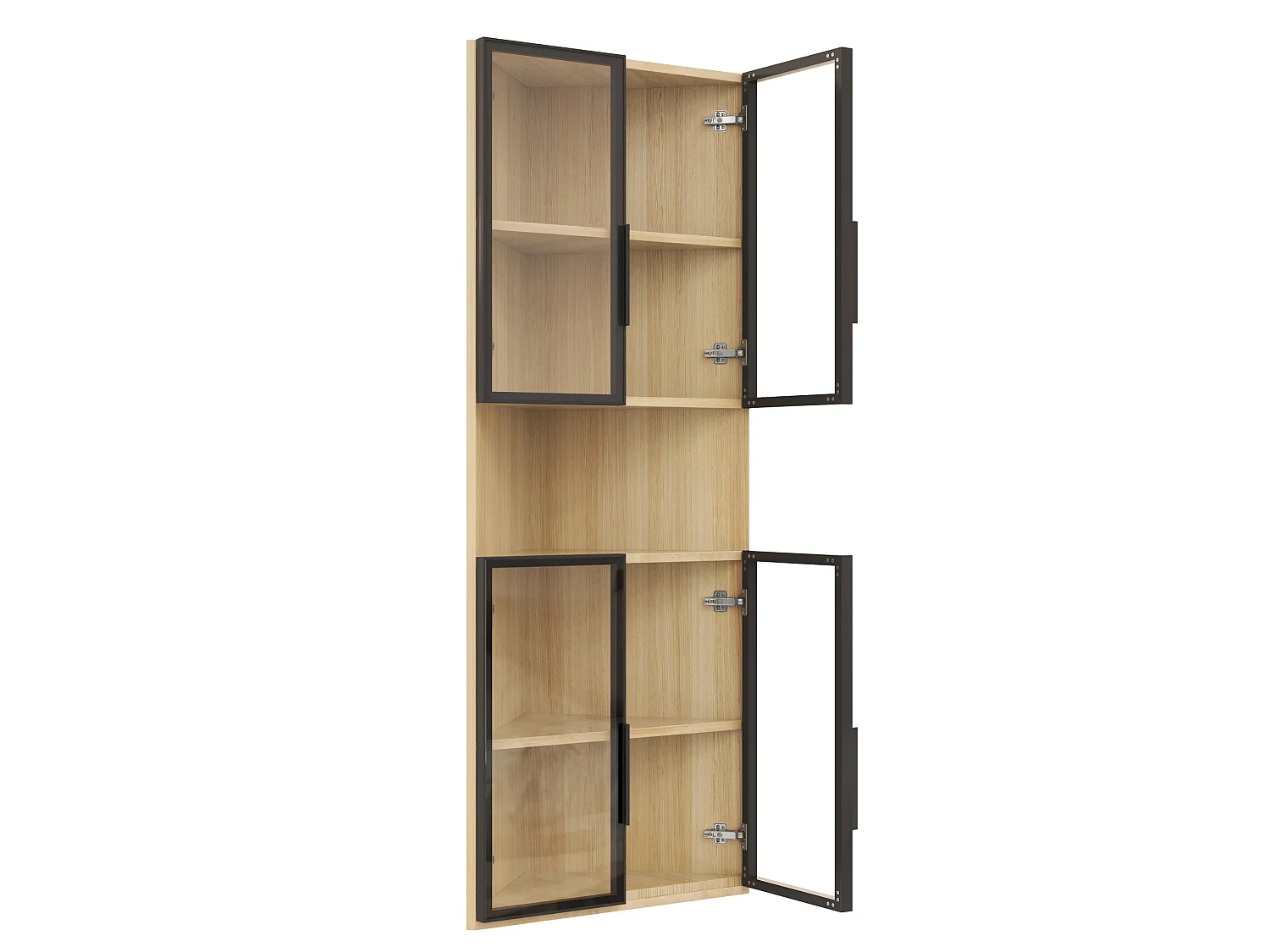 Vitrine d'angle triangulaire 62 x 32 x 160 cm avec LED et portes en verre - Couleur bois