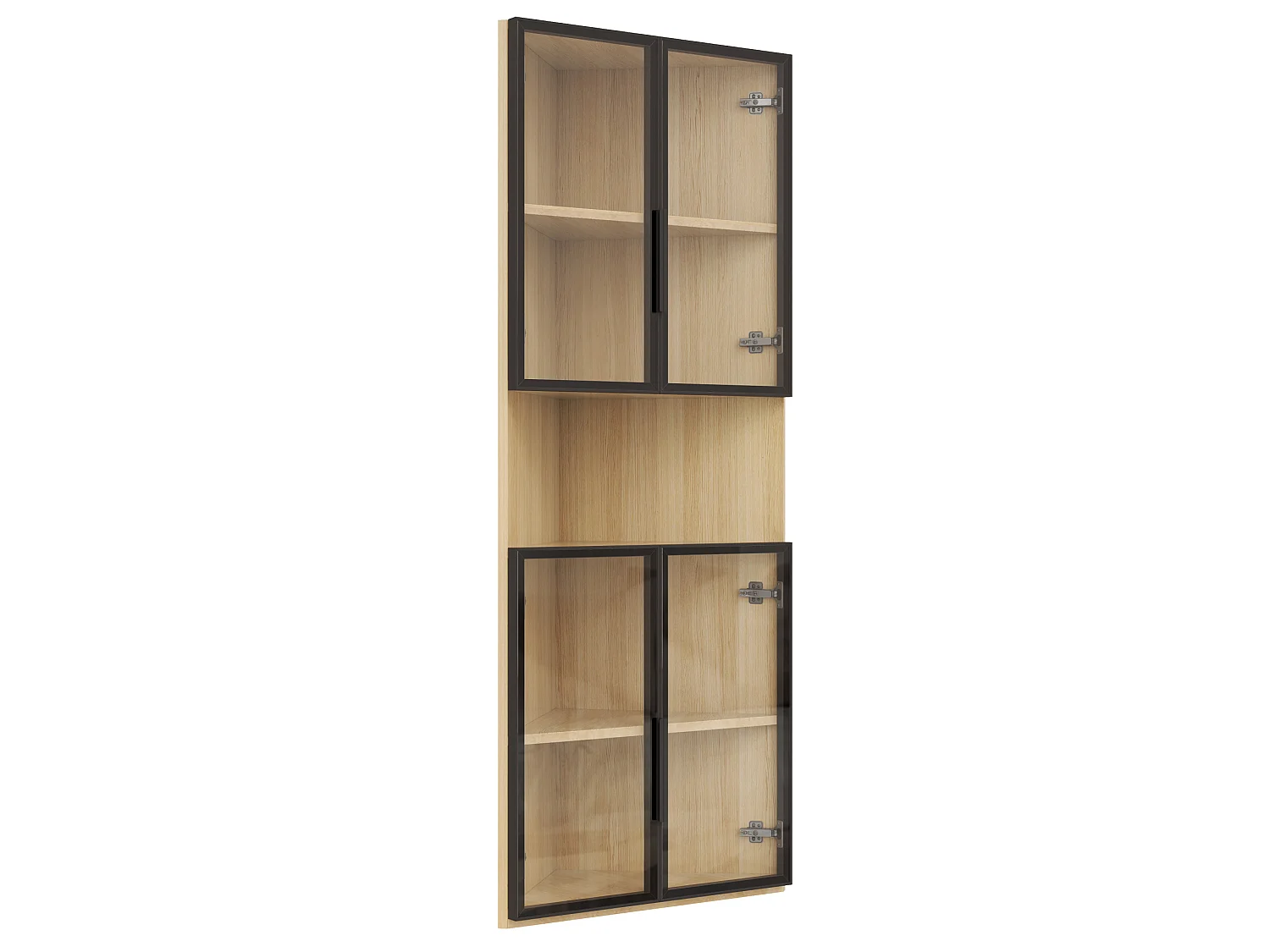 Vitrine d'angle triangulaire 62 x 32 x 160 cm avec LED et portes en verre - Couleur bois