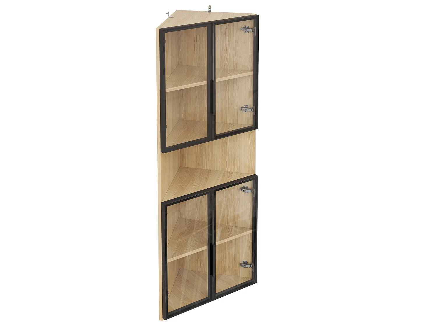 Vitrine d'angle triangulaire 62 x 32 x 160 cm avec LED et portes en verre - Couleur bois