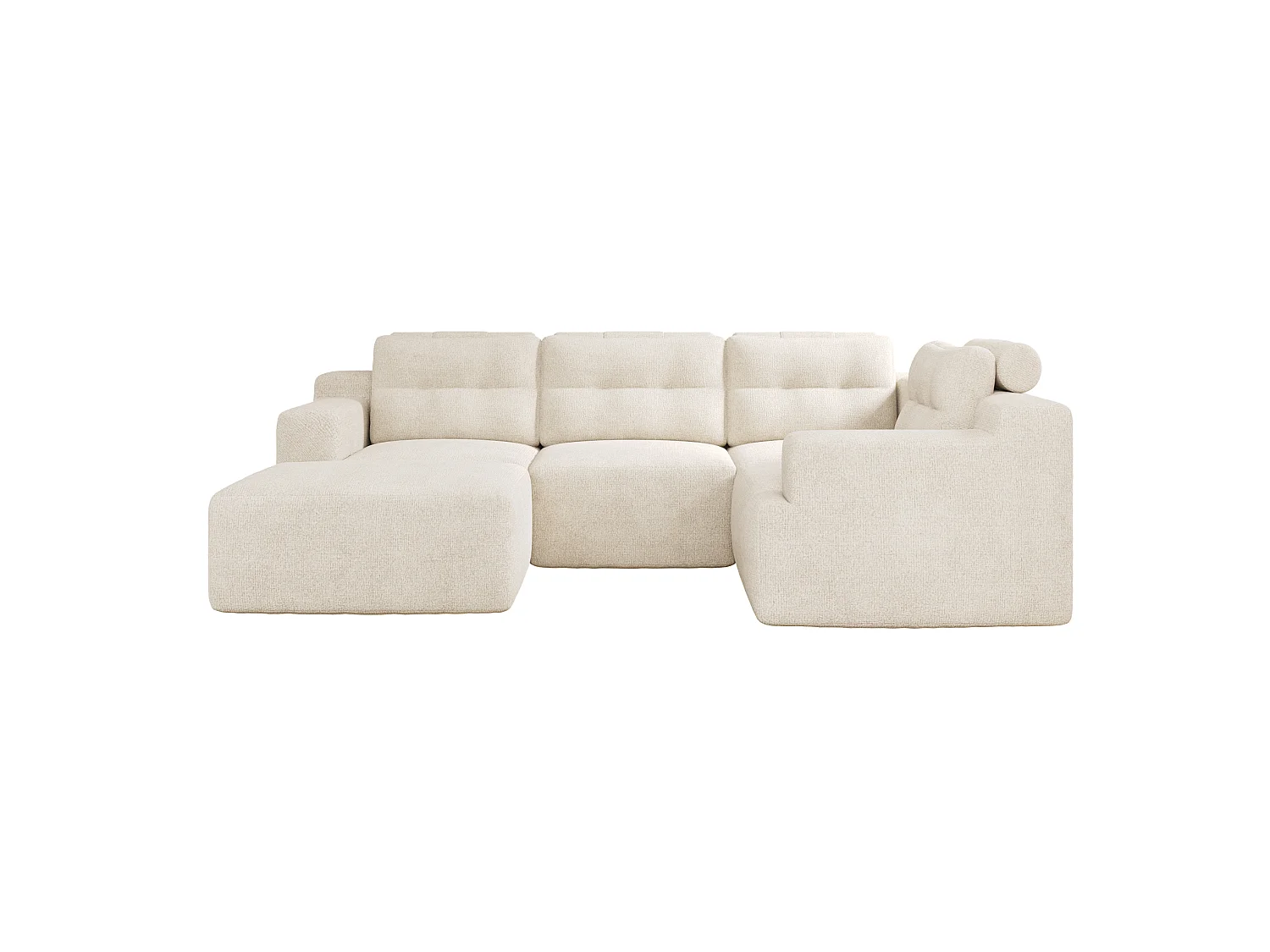 Modulaire 5-zits hoekbank in chenille met poef, geen montage nodig - Beige