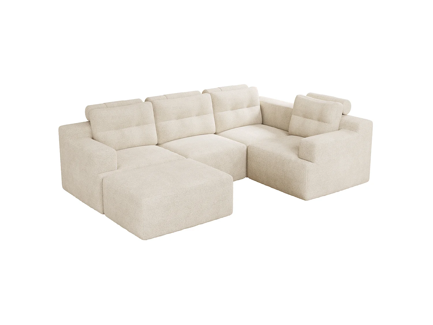 Modulaire 5-zits hoekbank in chenille met poef, geen montage nodig - Beige