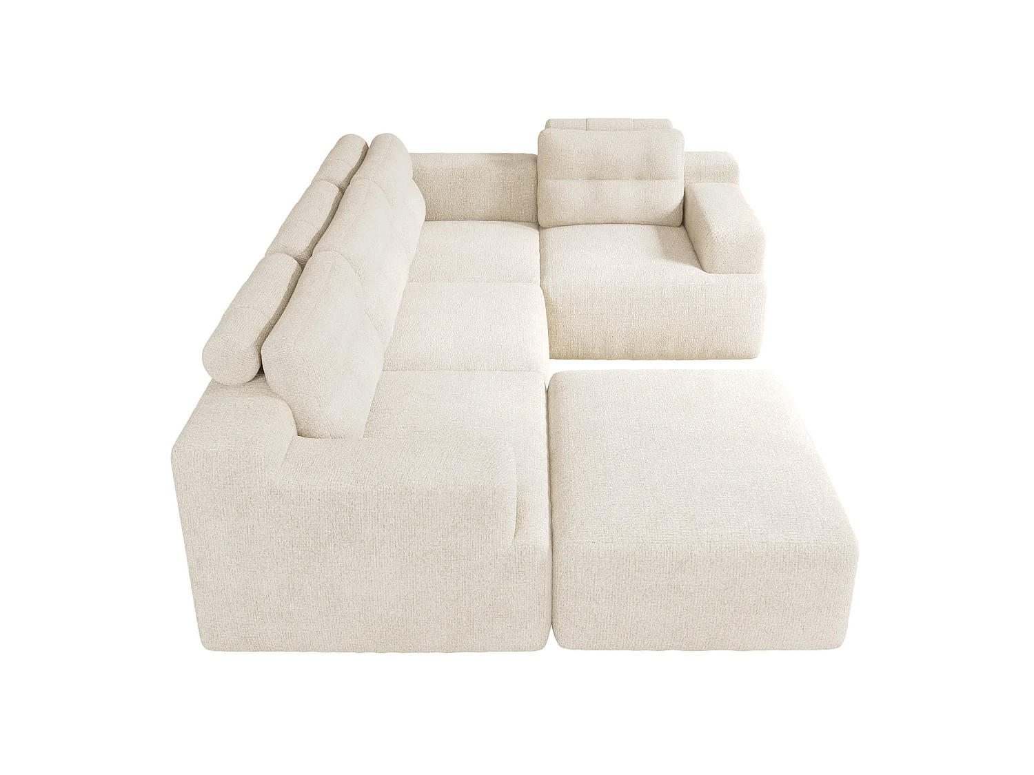 Modulaire 5-zits hoekbank in chenille met poef, geen montage nodig - Beige