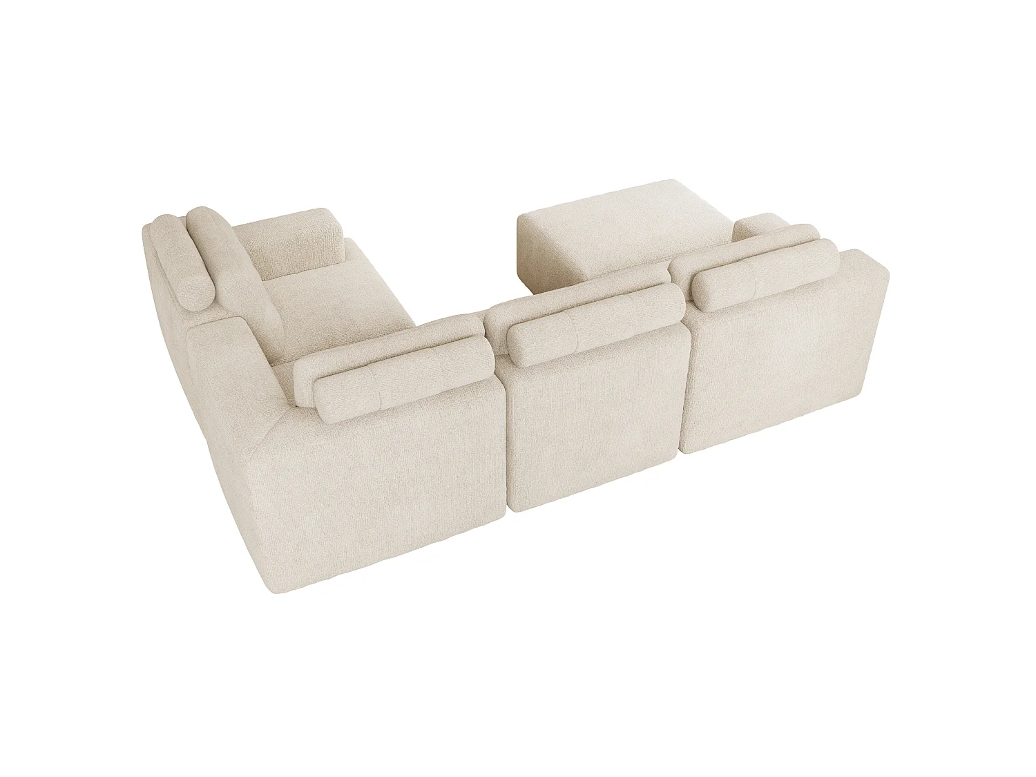 Modulaire 5-zits hoekbank in chenille met poef, geen montage nodig - Beige