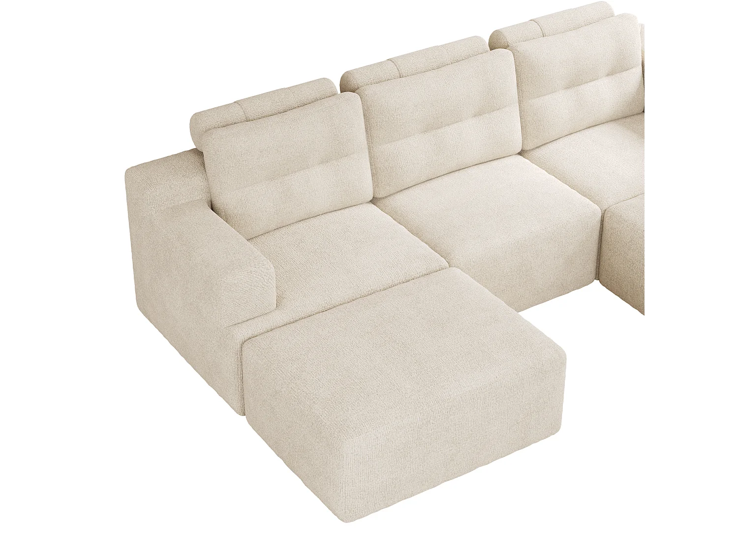 Modulaire 5-zits hoekbank in chenille met poef, geen montage nodig - Beige