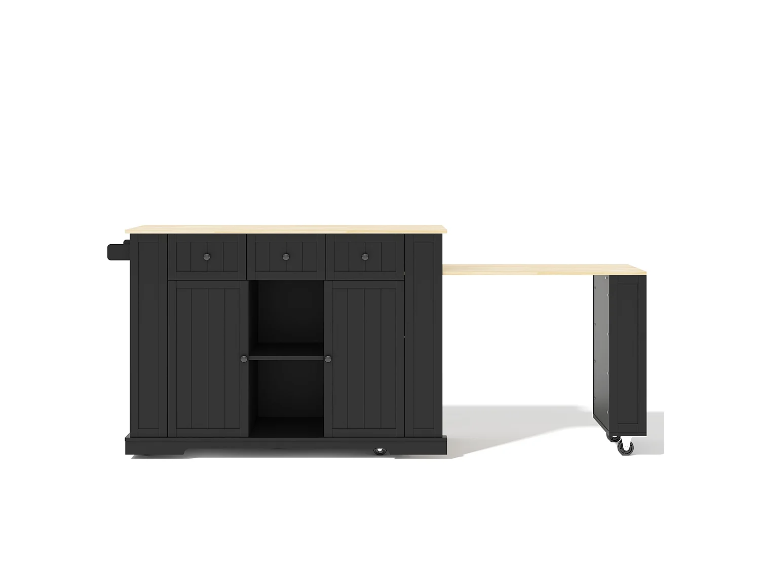 Îlot de cuisine mobile avec prises USB, 2 portes et 3 tiroirs - Noir
