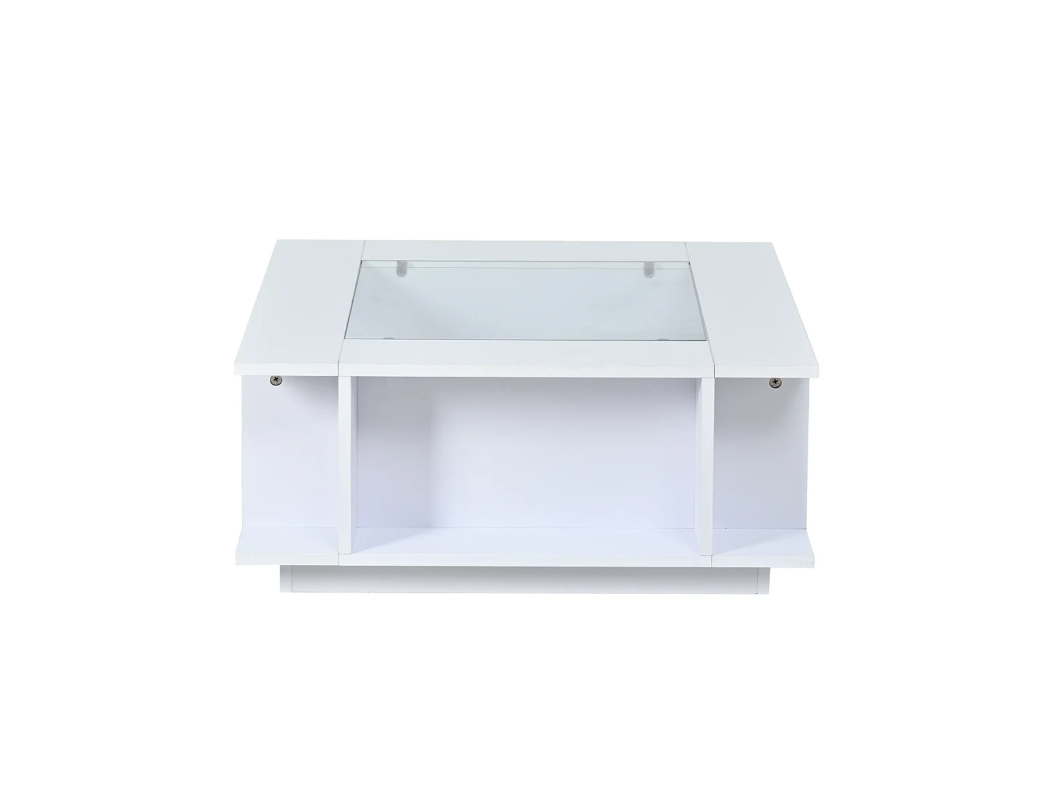 Table basse carrée 70x70 cm blanche brillante avec plateau en verre et LED