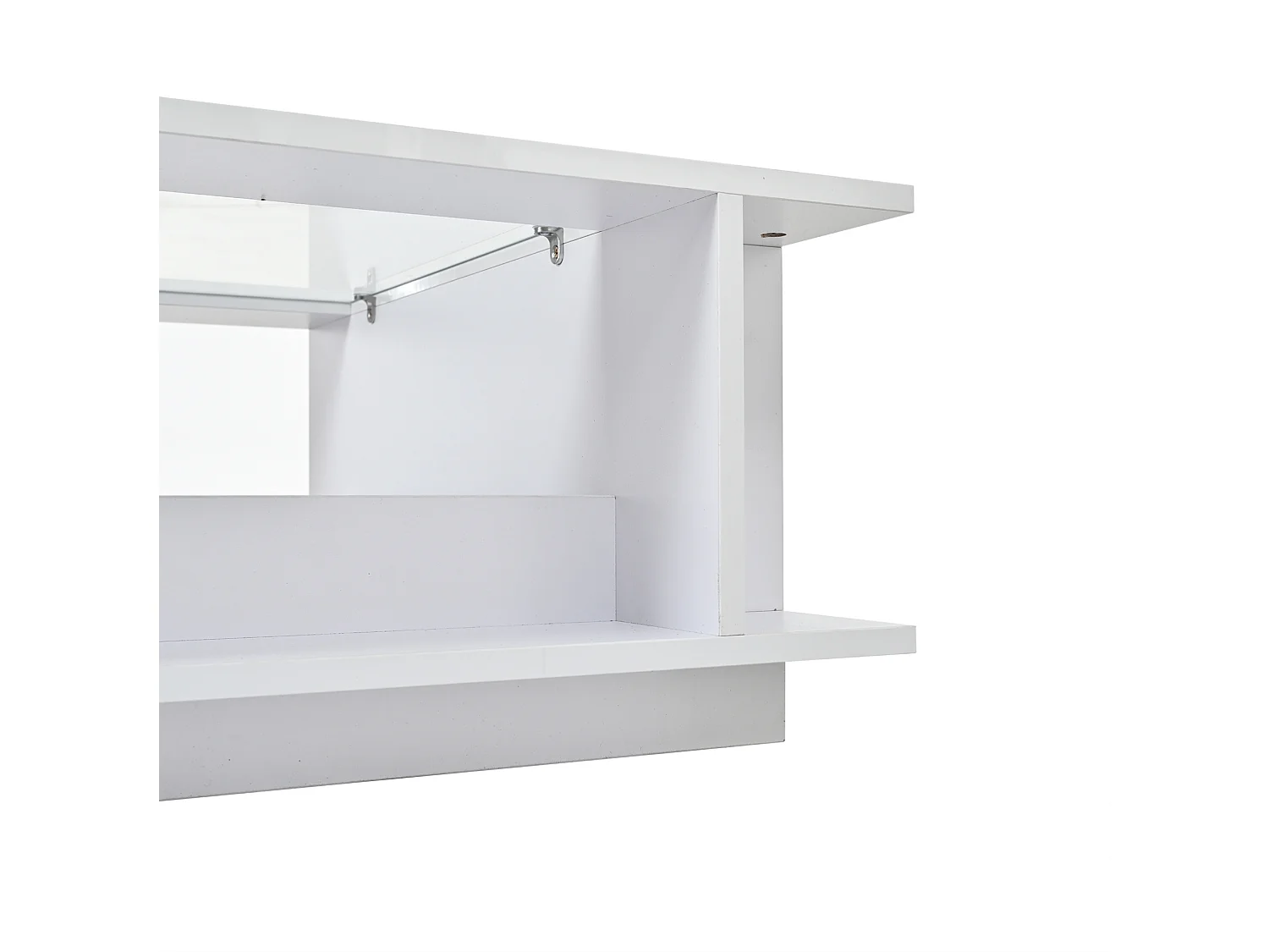 Table basse carrée 70x70 cm blanche brillante avec plateau en verre et LED